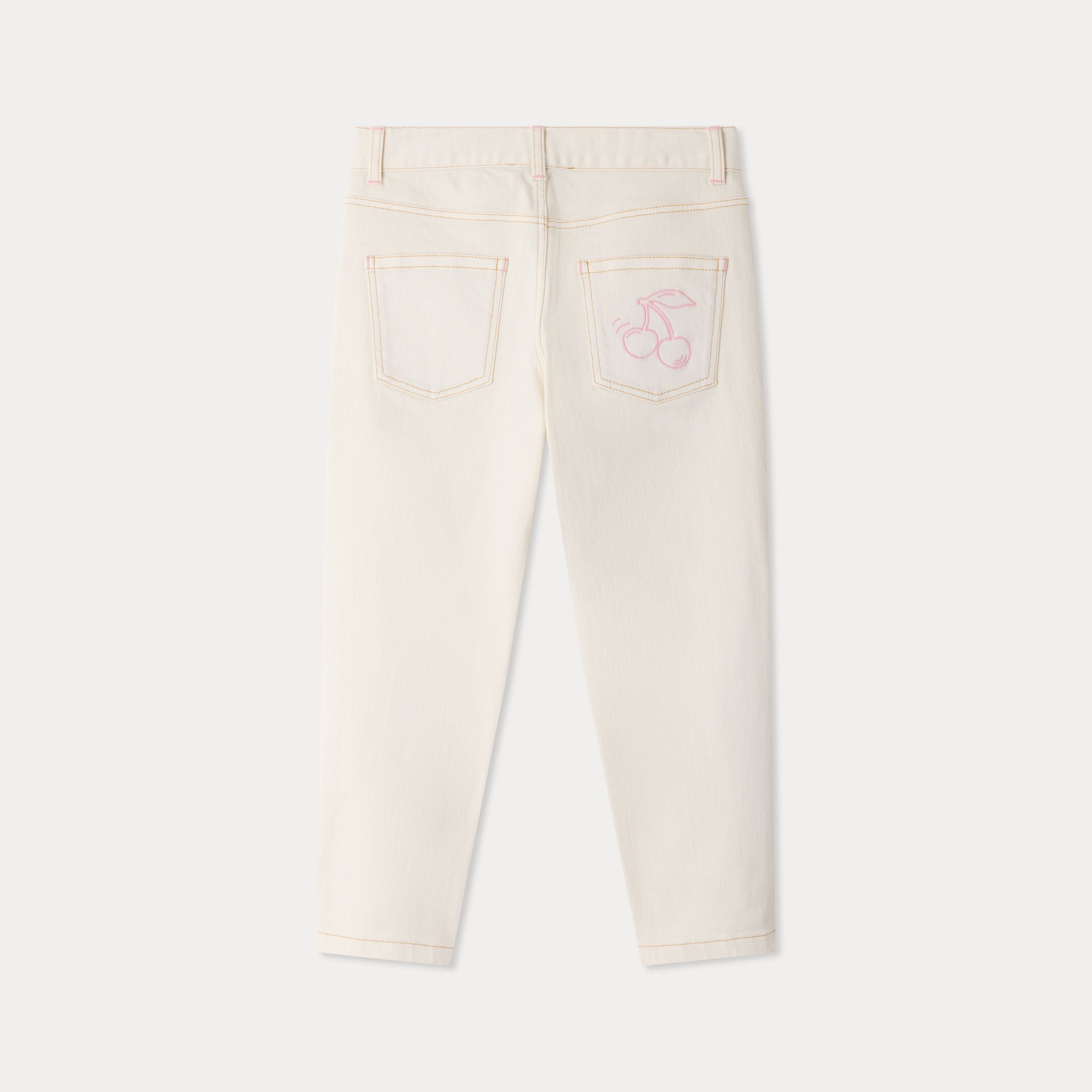 Girls White Embroidered Denim Trousers