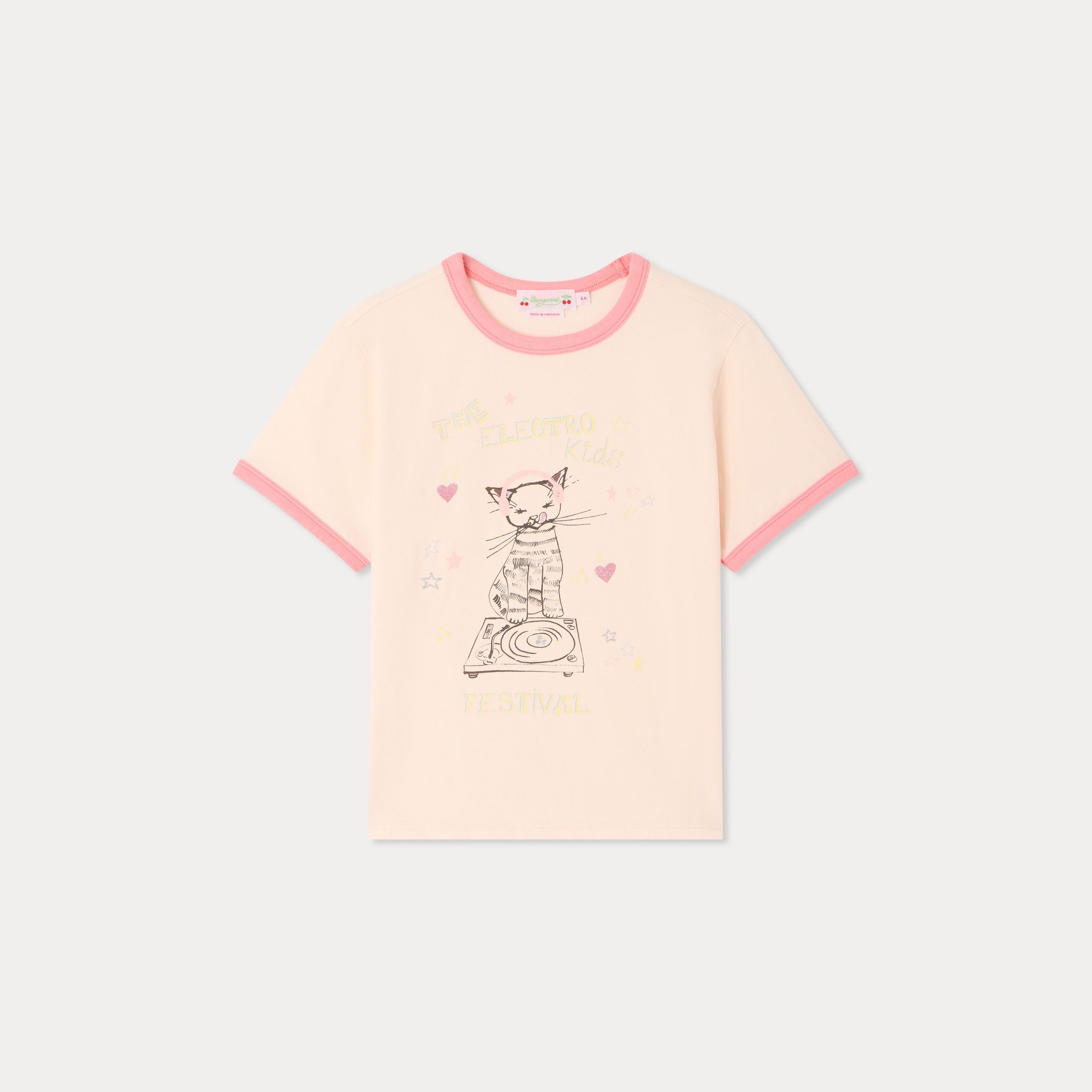 Girls Light Pink Printed Cotton T-Shirt
