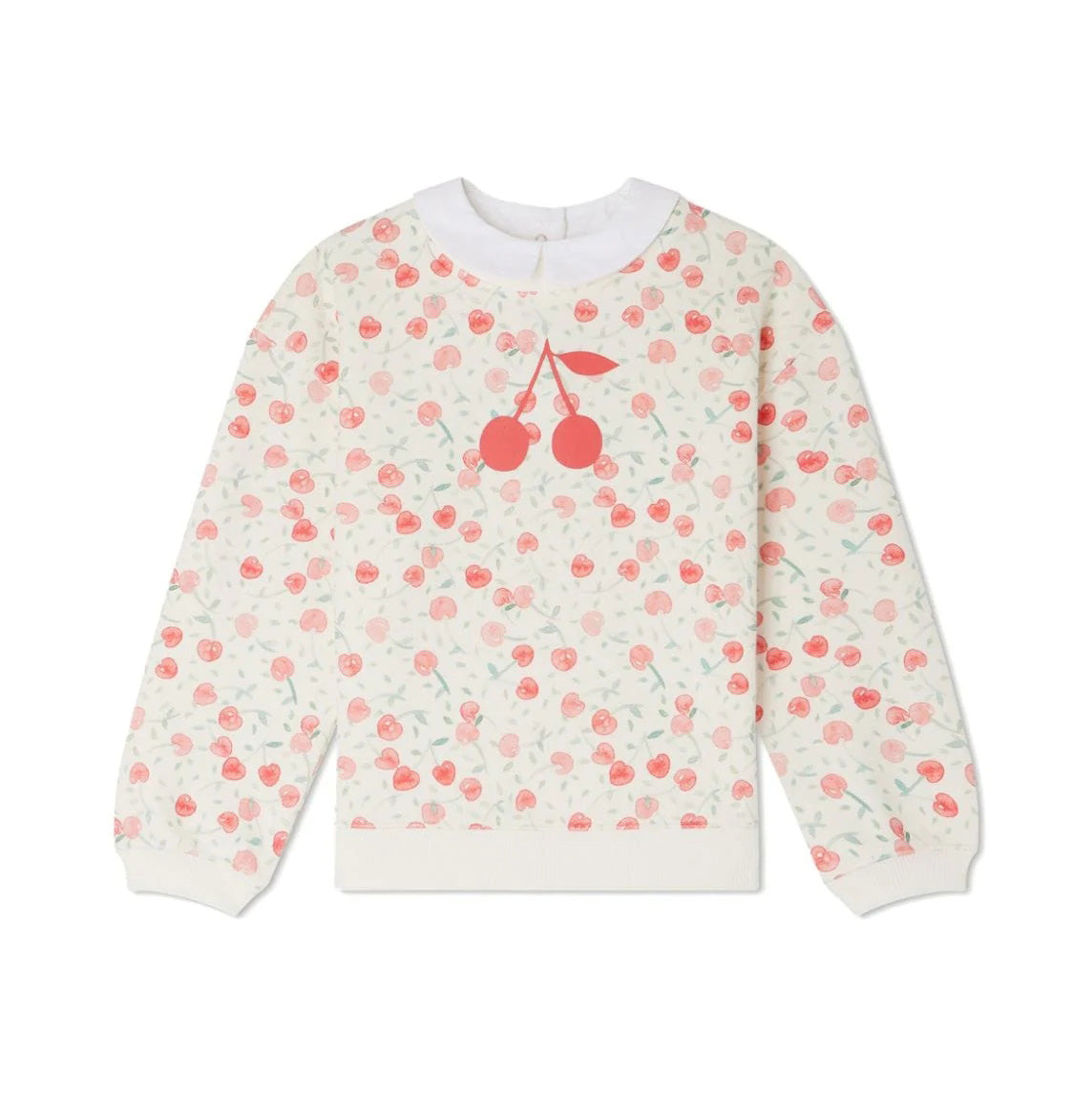 Girls White Cherry Cotton Sweatshirt