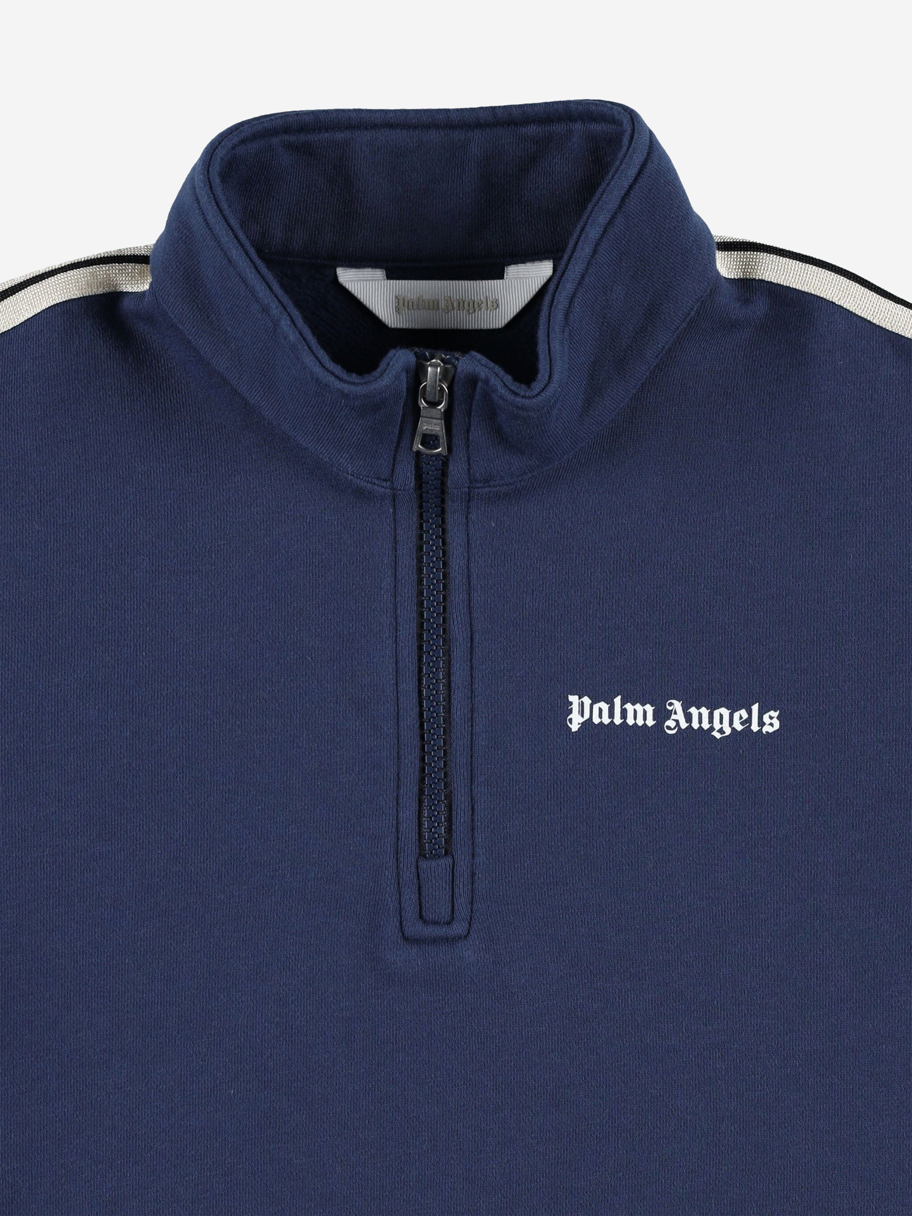 Palm Angels Boys Track HalF Zip Sweatshirt in Blue