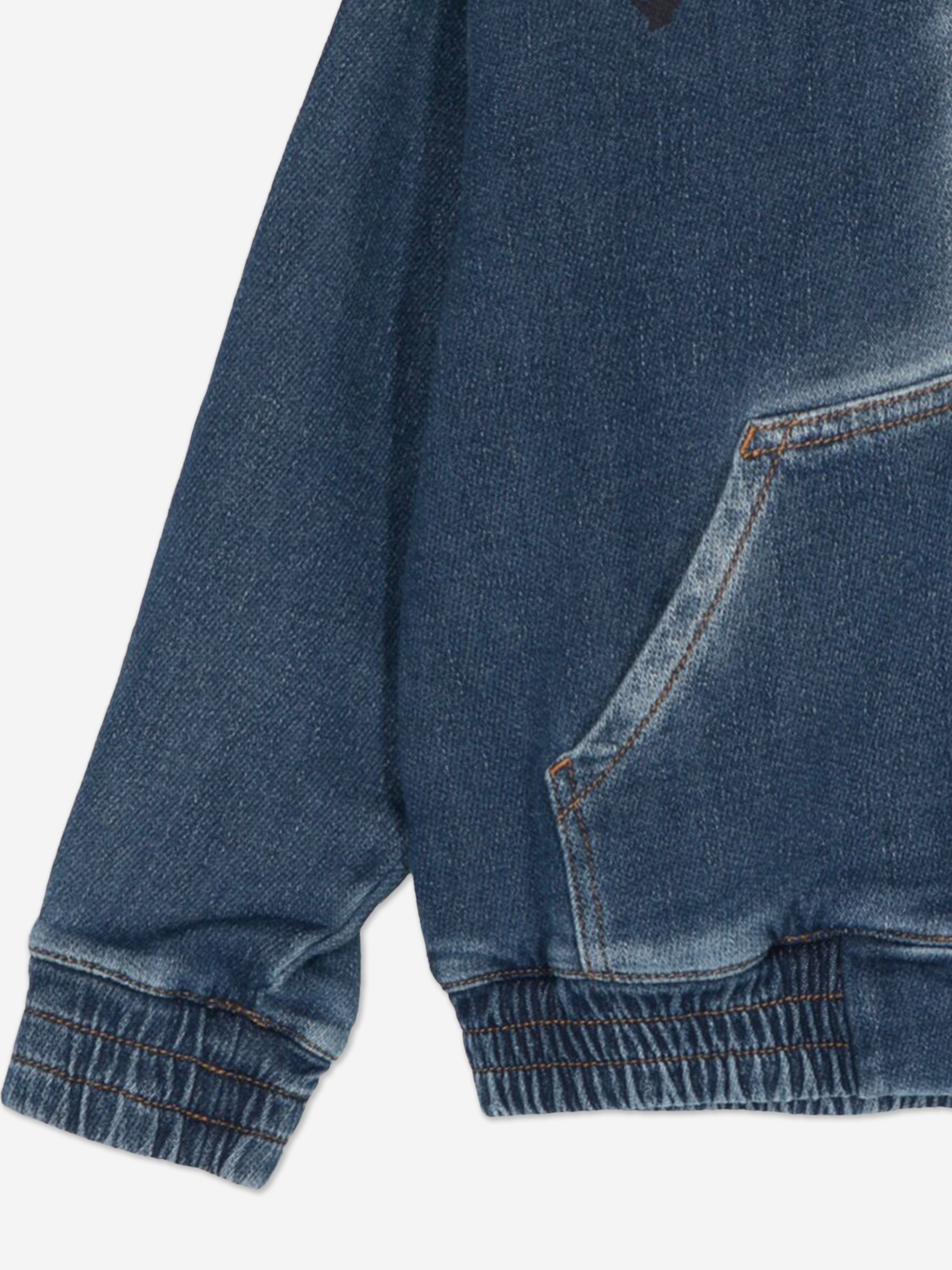 Kids Track Denim Fleece Zip Up Top in Blue