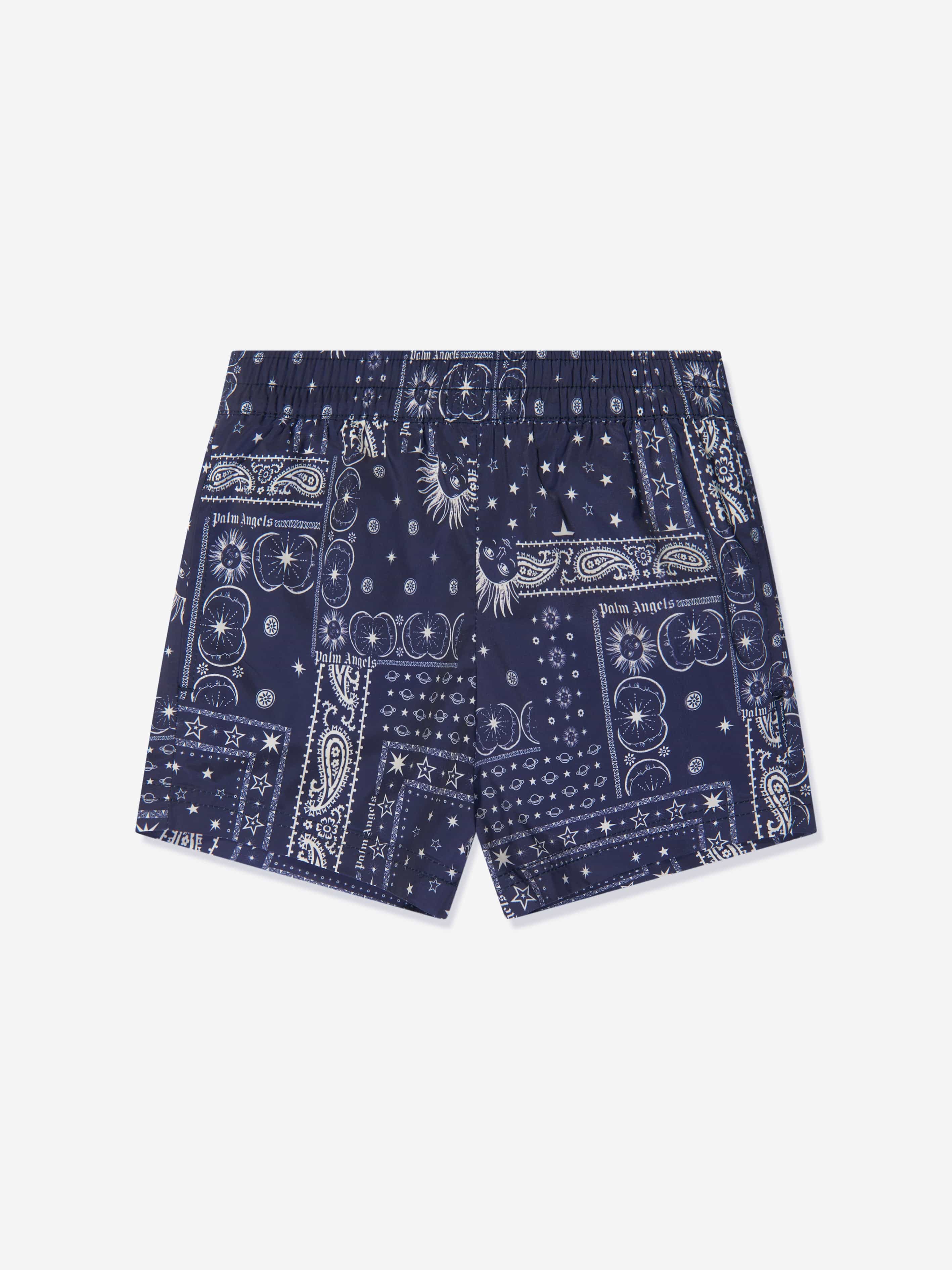 Palm Angels Boys Astro Paisley Swim Shorts in Navy