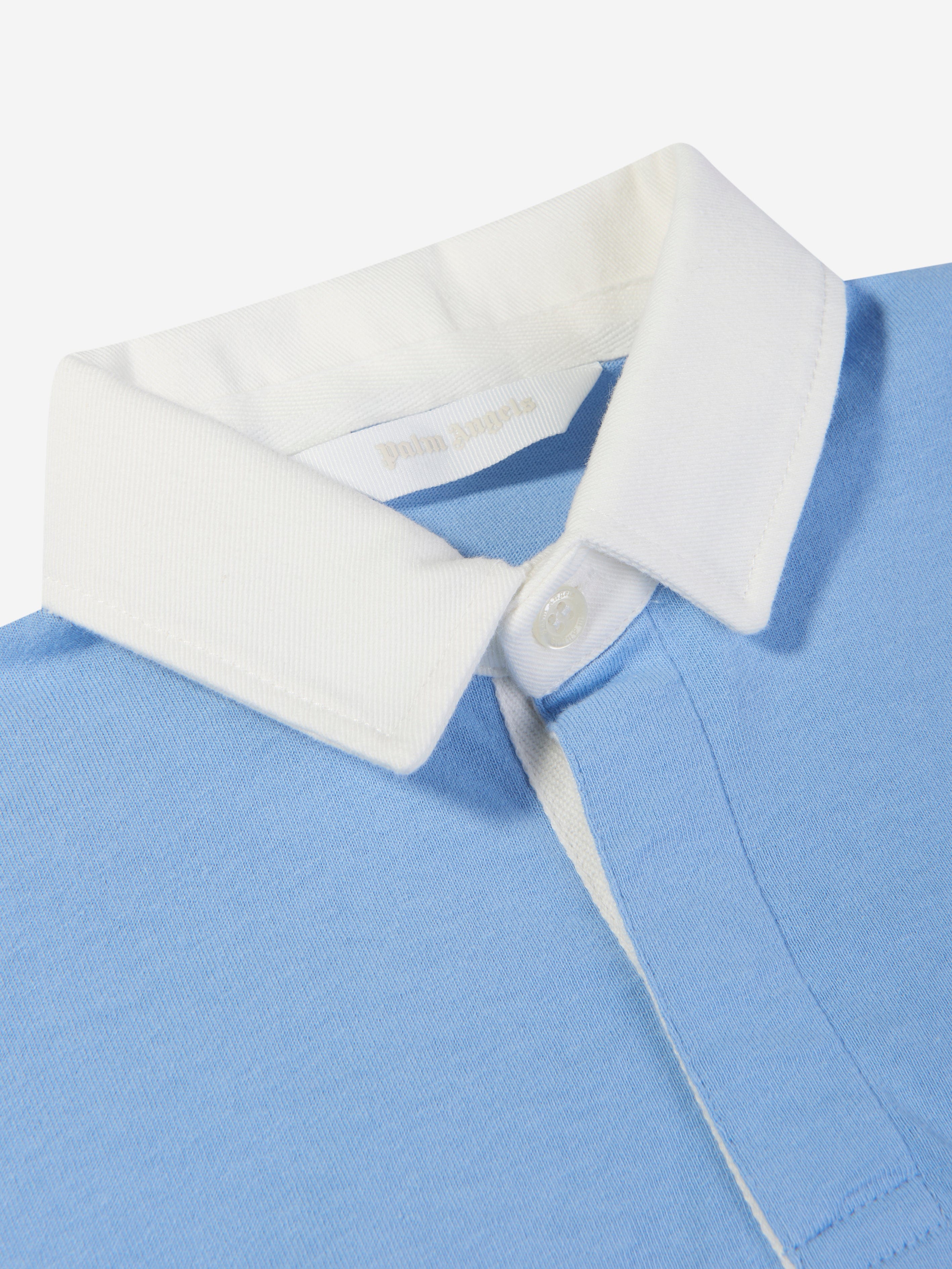 Palm Angels Boys Flames Oversized Polo Shirt in Blue