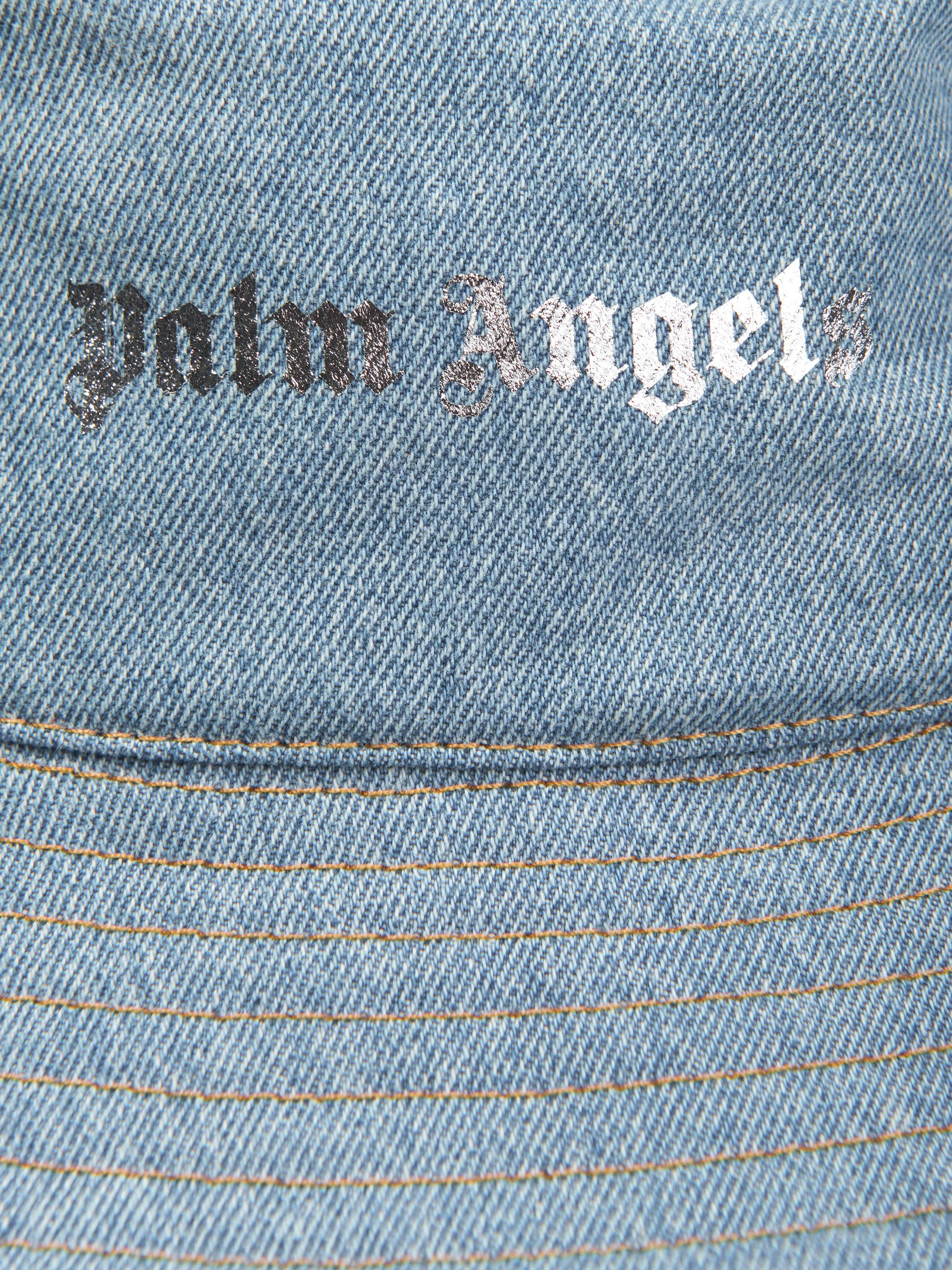 Palm Angels Boys Logo Stone Denim Bucket Hat in Blue