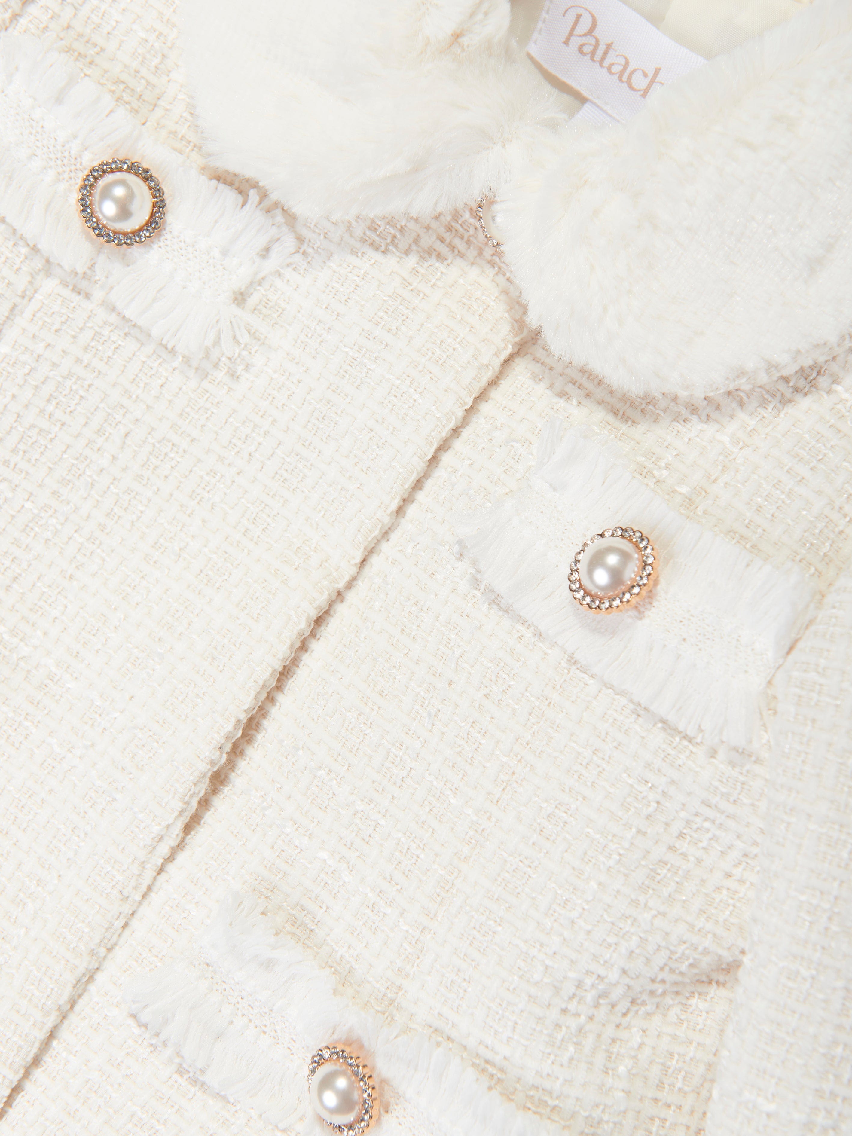 Baby Girls Tweed Coat in Ivory