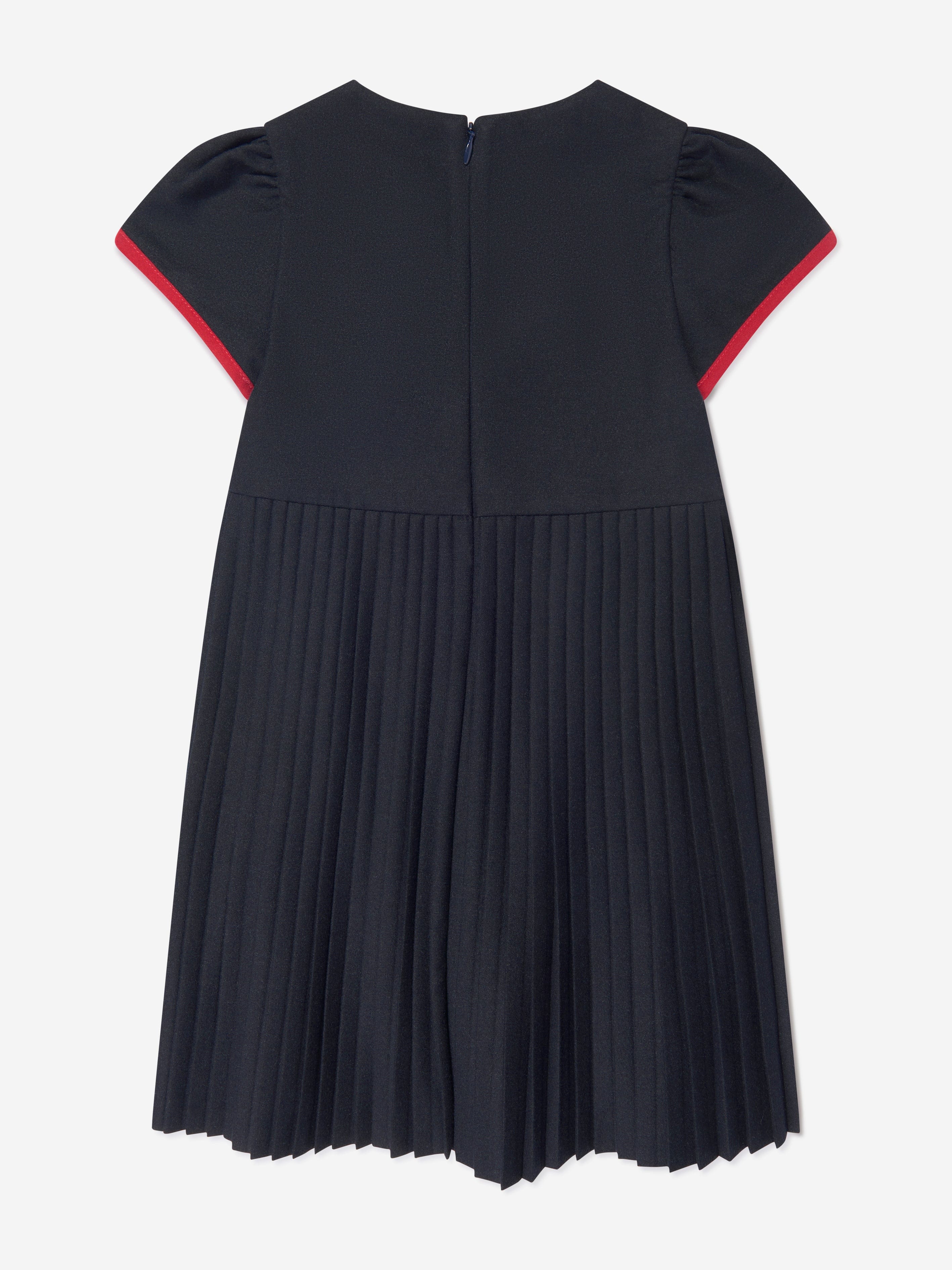 Girls Pleated Bow Dress in Navy