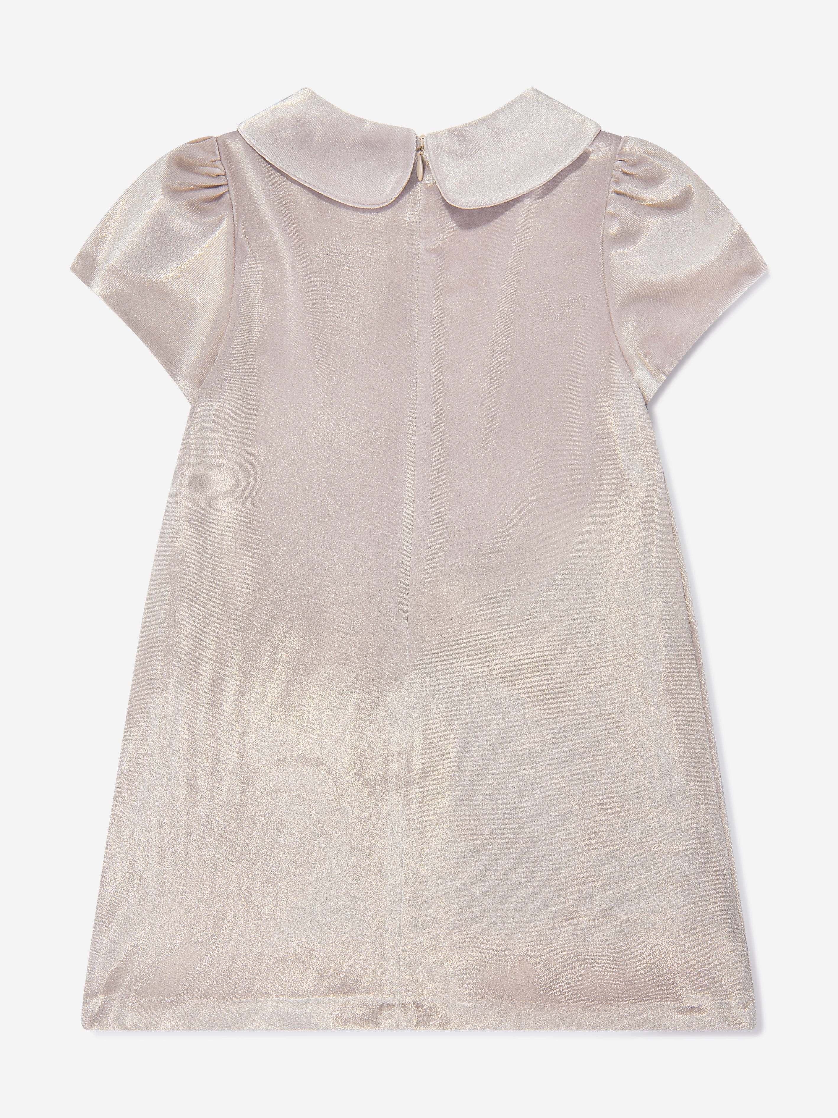 Girls Velour Sparkle Bow Dress in Gold