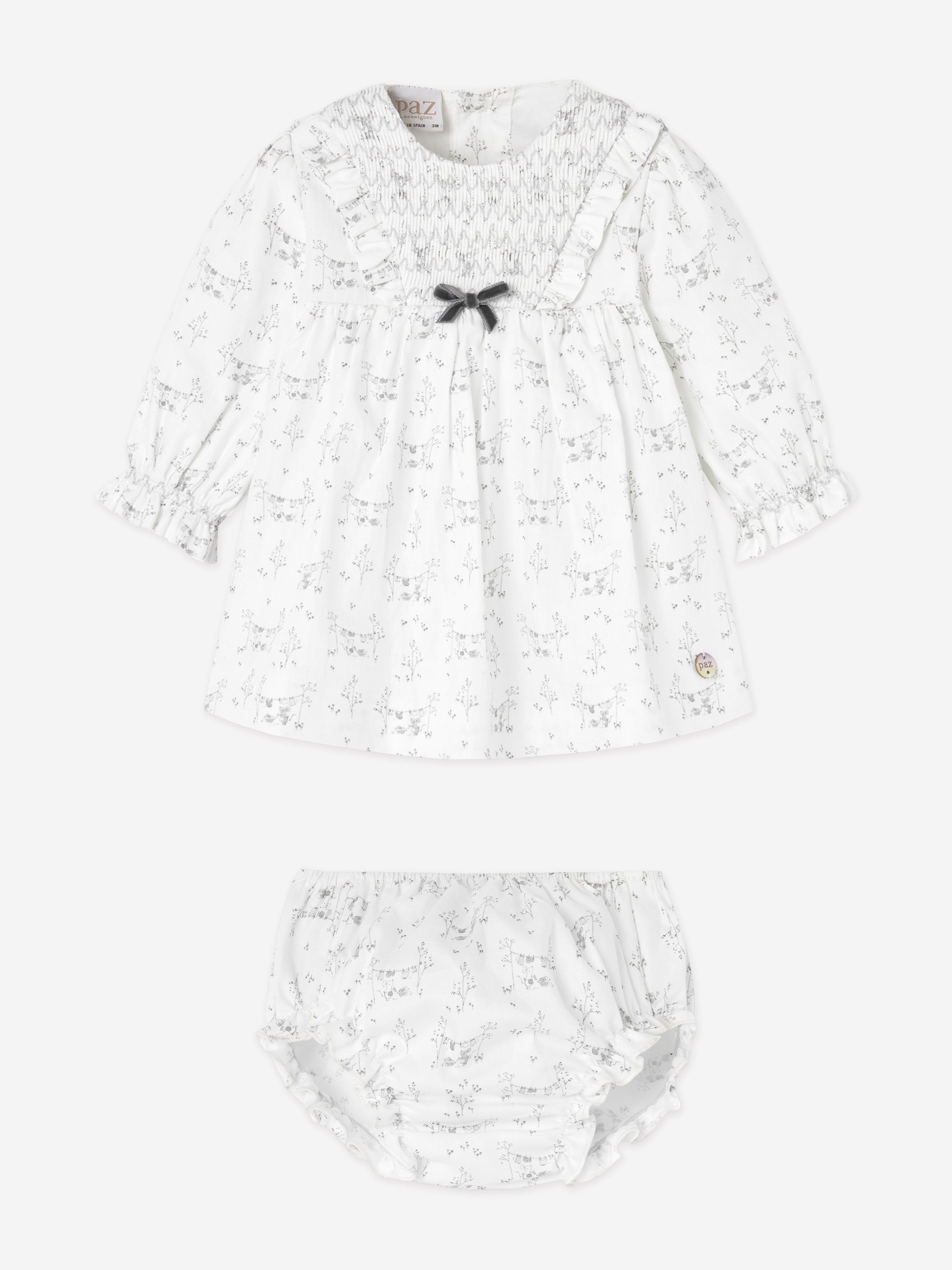 Baby Girls Cotton Dress With Bloomers in White