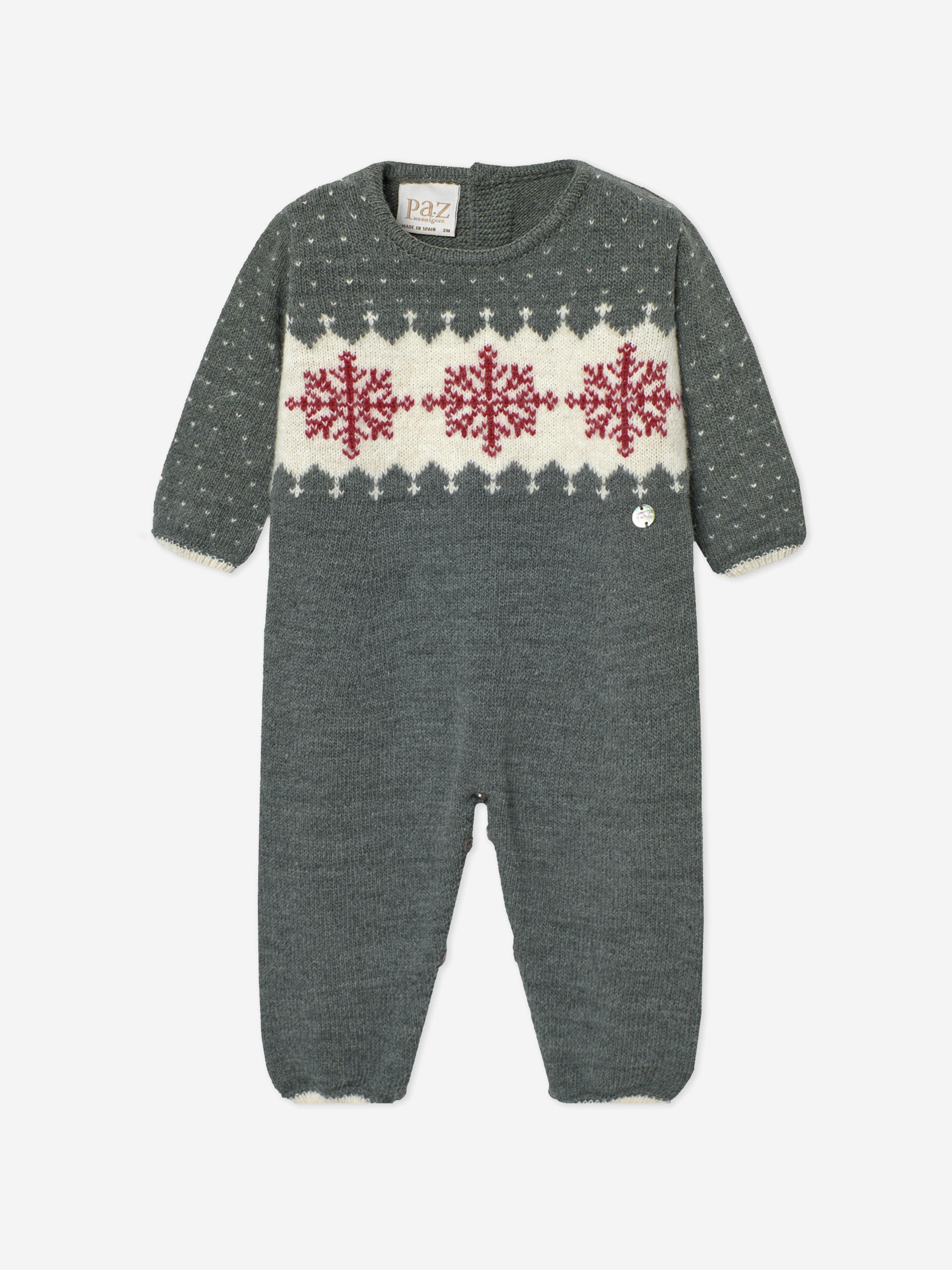 Baby Knitted Snowflake Romper in Grey