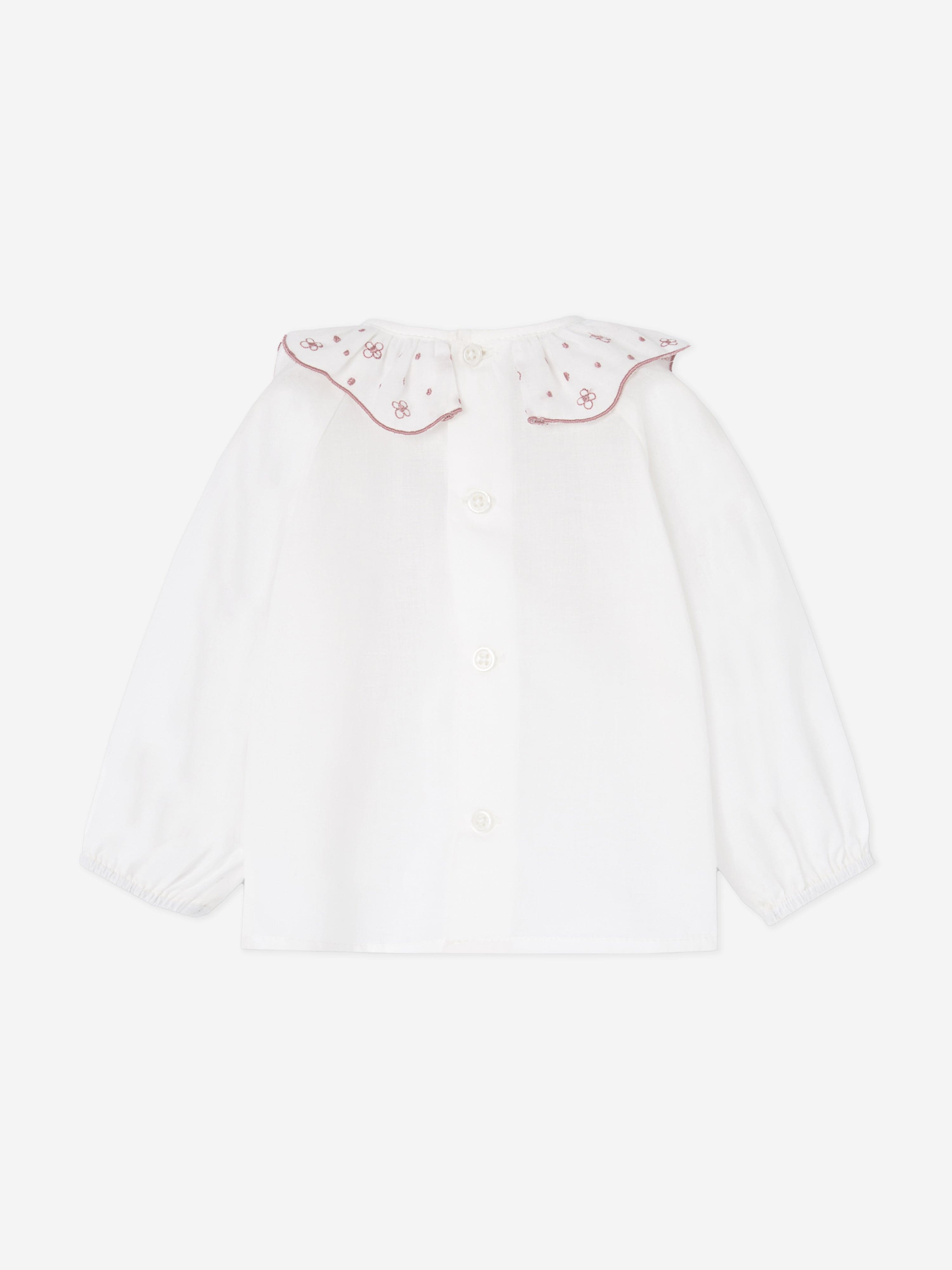 Baby Girls Embroidered Blouse in Ivory