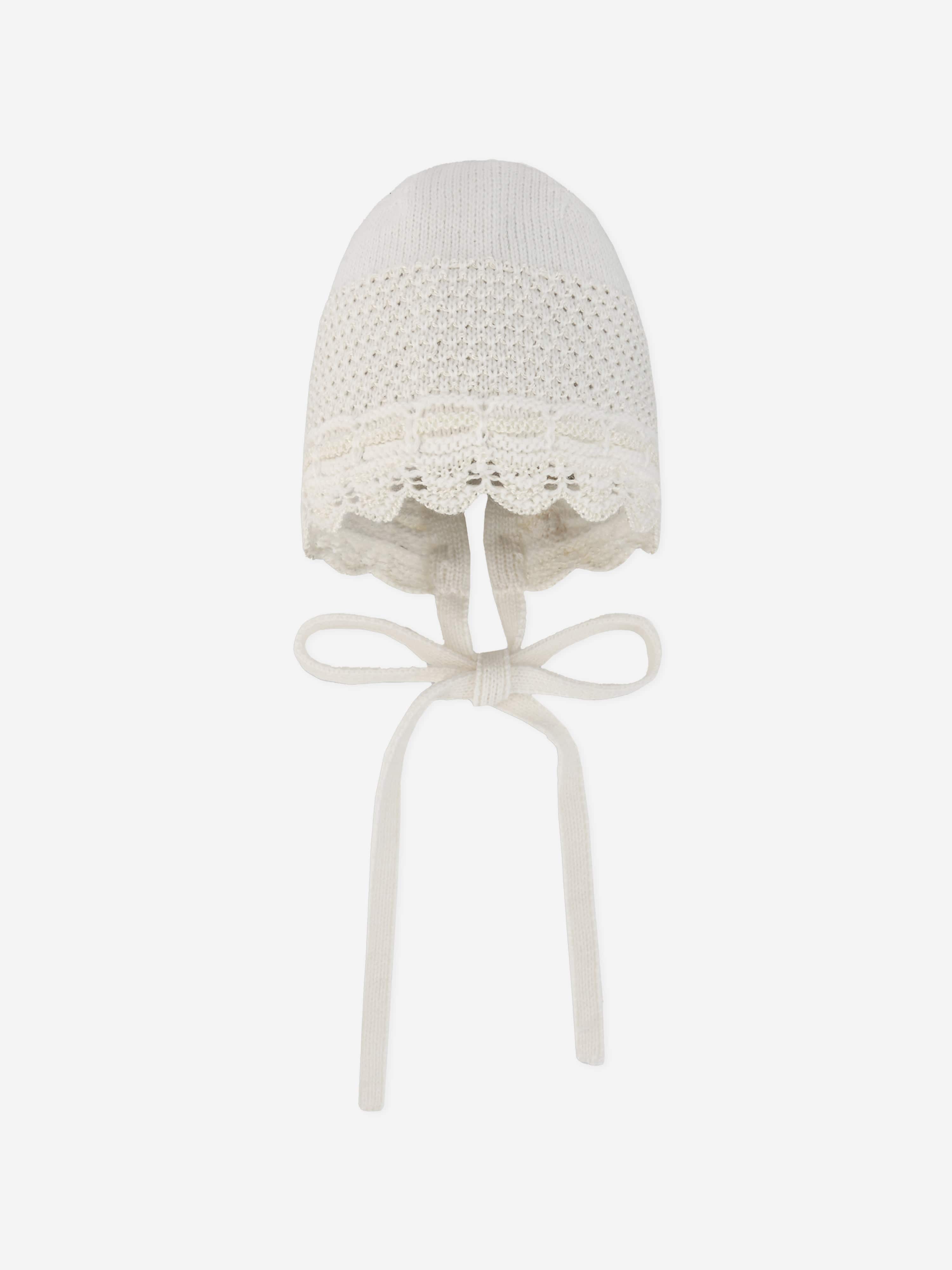 Baby Girls Wool Knit Bonnet in Ivory