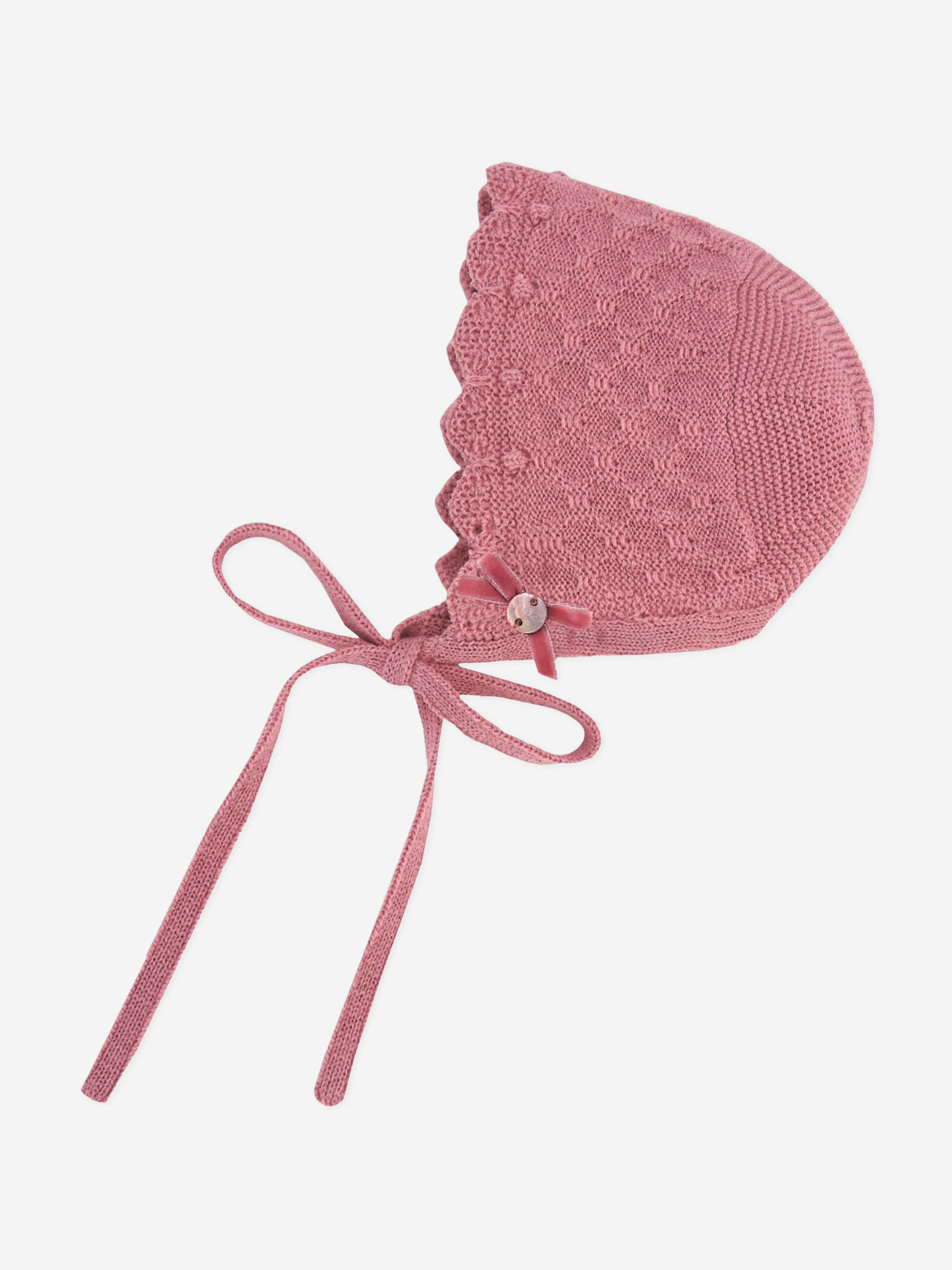 Baby Girls Wool Knit Bonnet in Pink