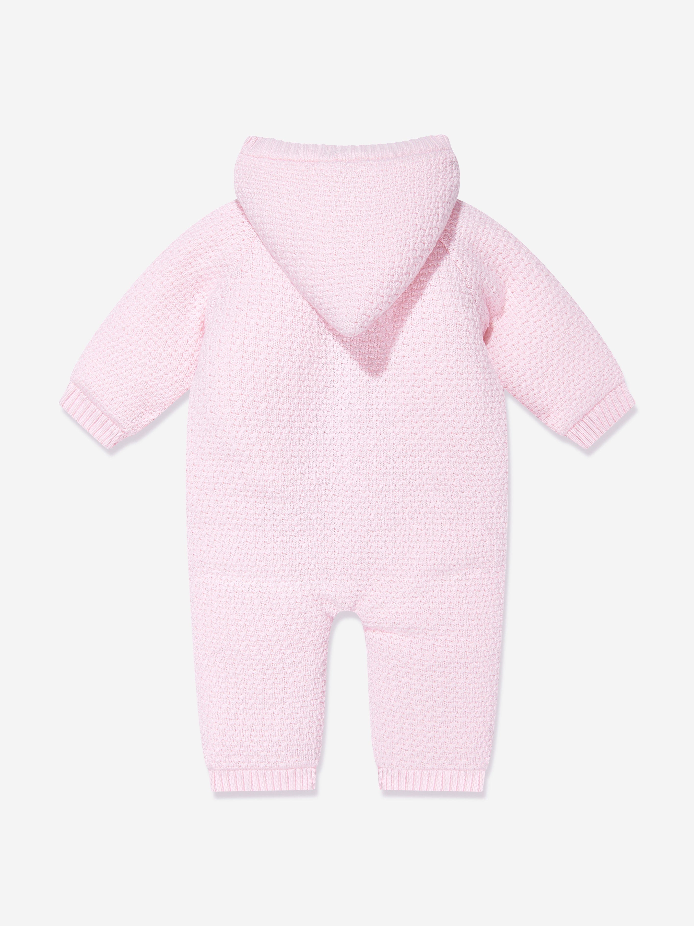 Baby Girls Wool Pramsuit With Booties in Pink