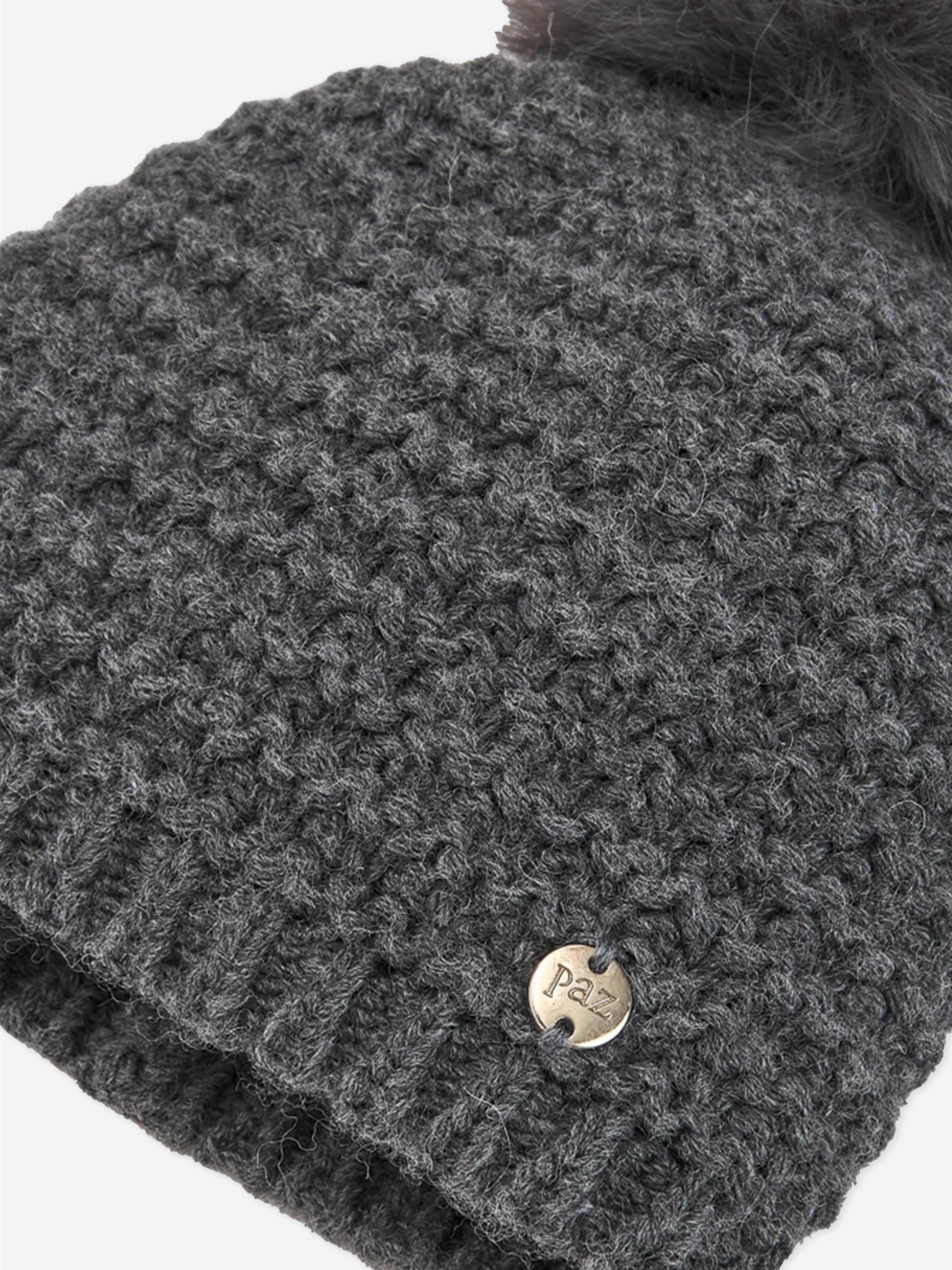 Baby Wool Knit Pom-Pom Hat in Grey