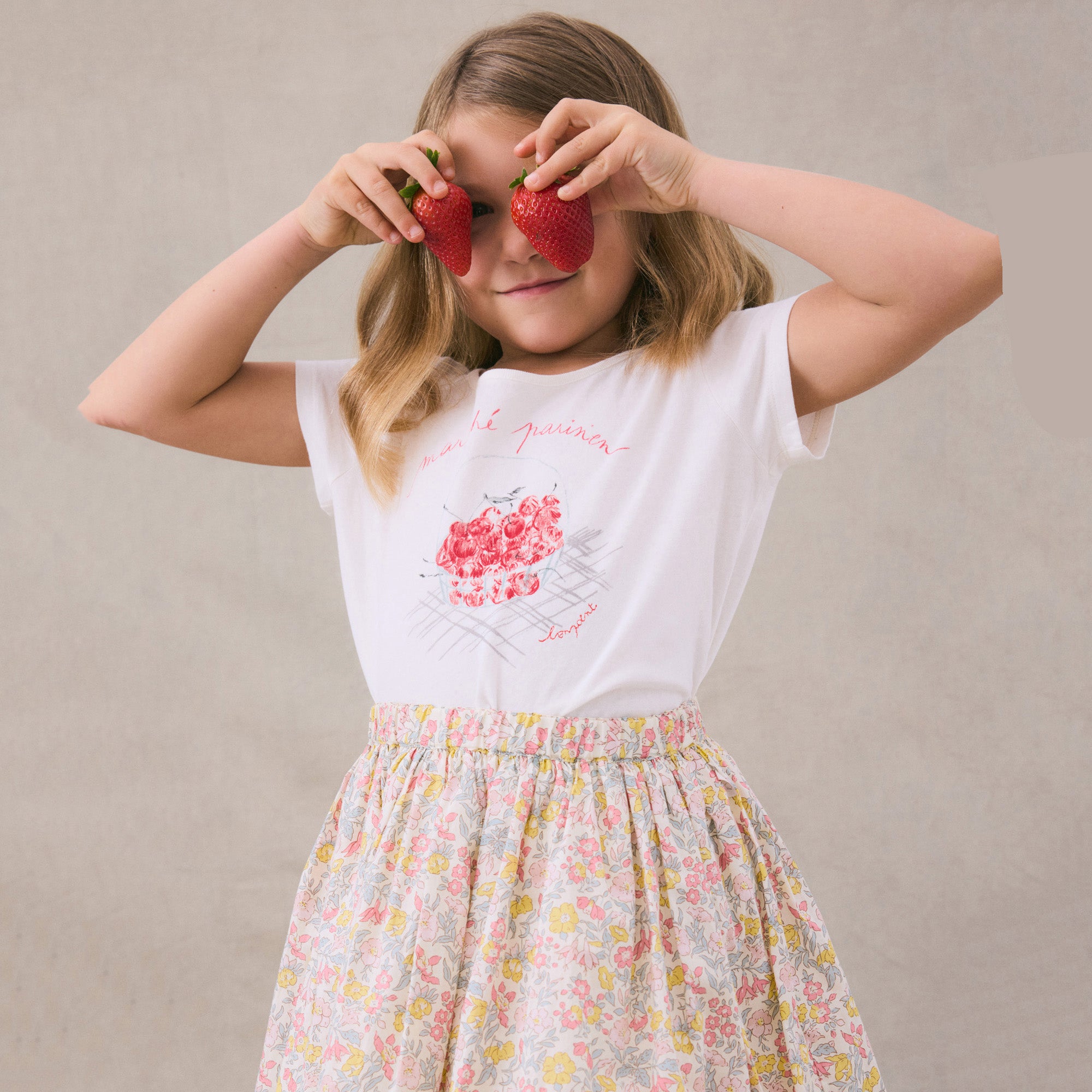 Girls White Printed Cotton T-Shirt