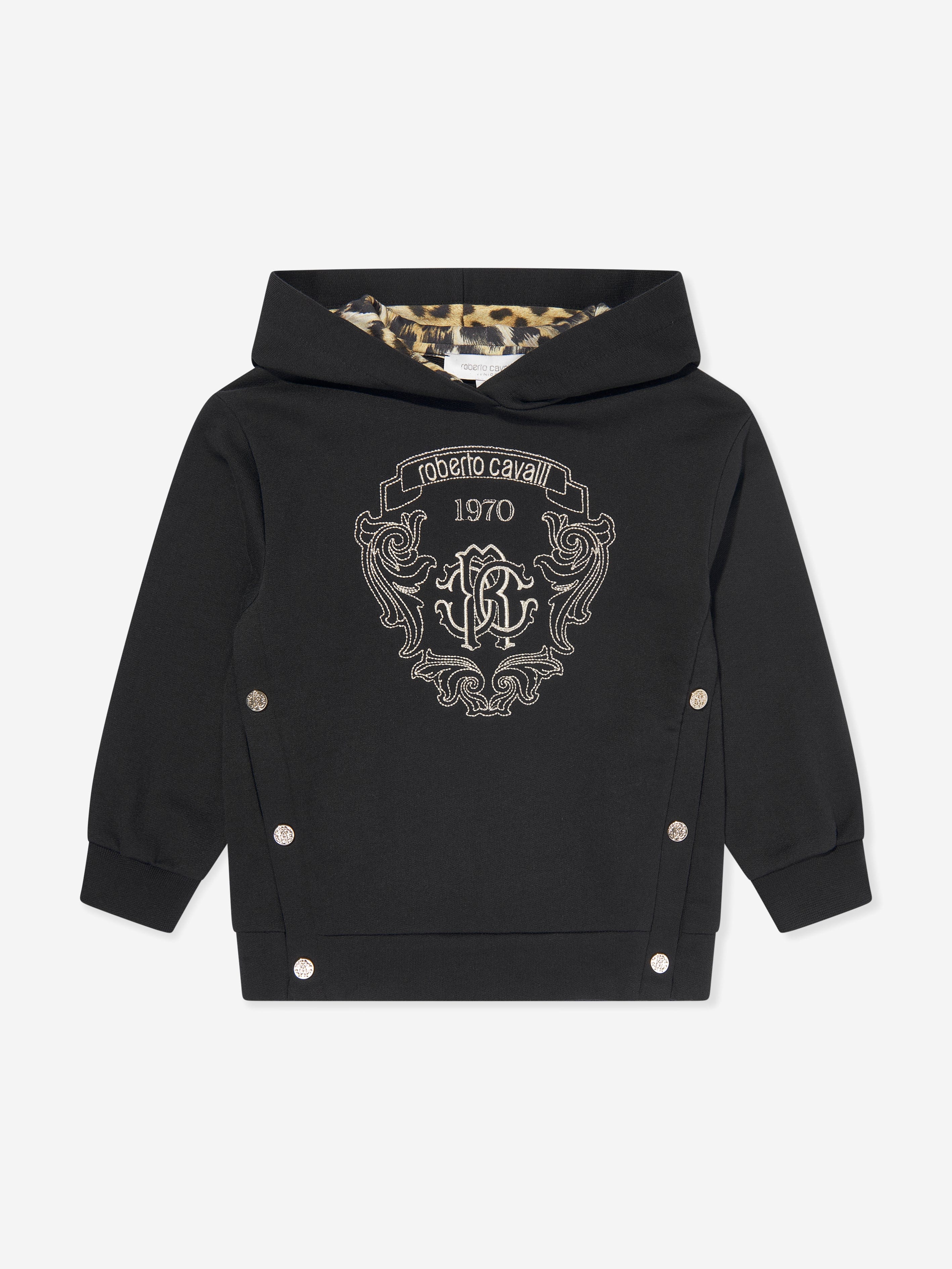 Girls Embroidered Hoodie in Black