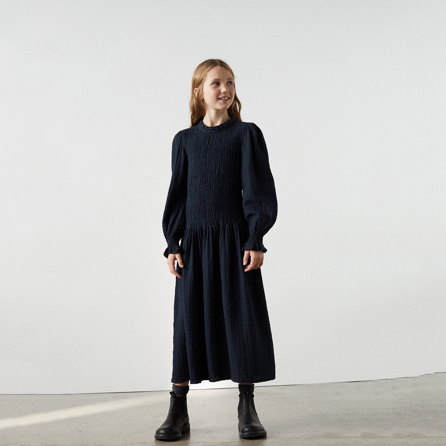 Girls Navy Cotton Dress