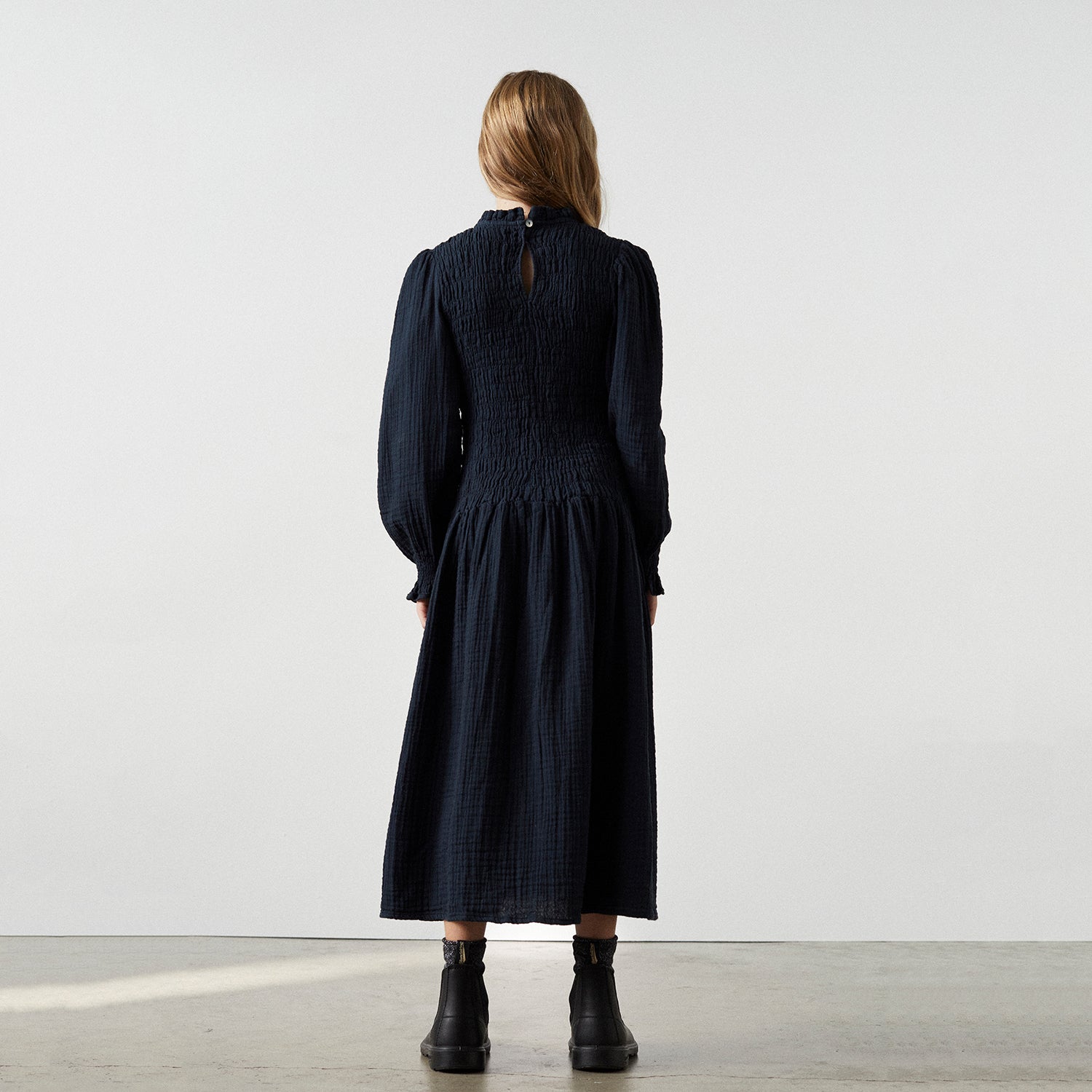 Girls Navy Cotton Dress