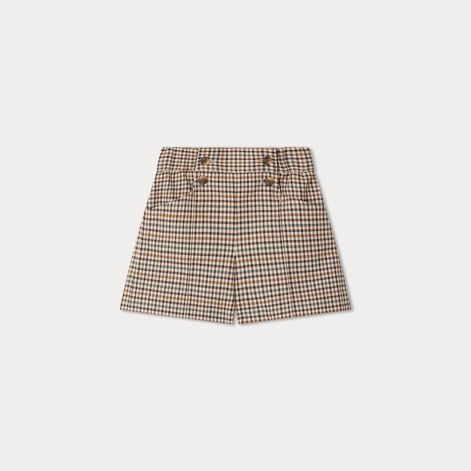 Girls Beige Check Cotton Shorts
