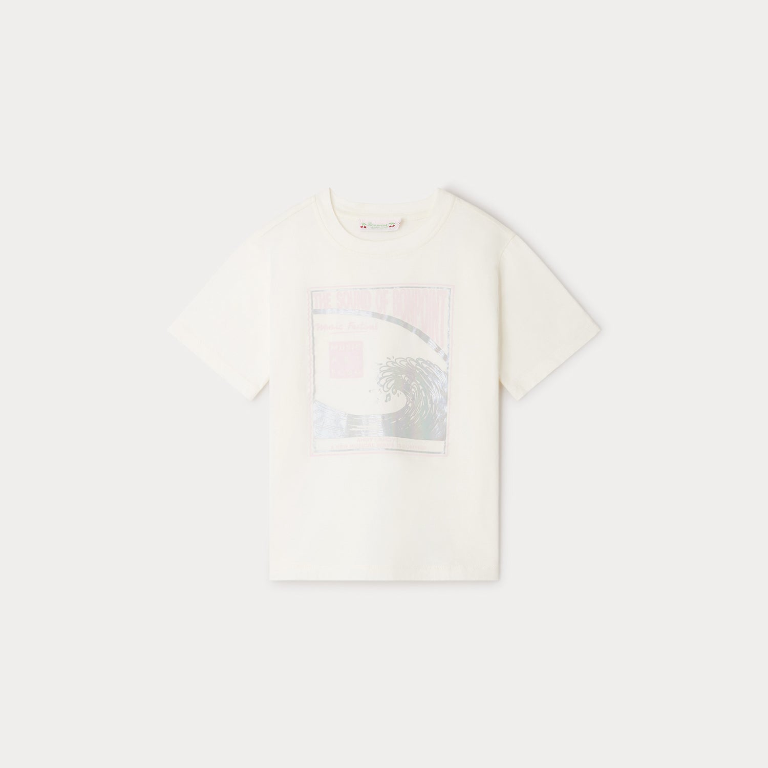 Girls White Printed Cotton T-Shirt