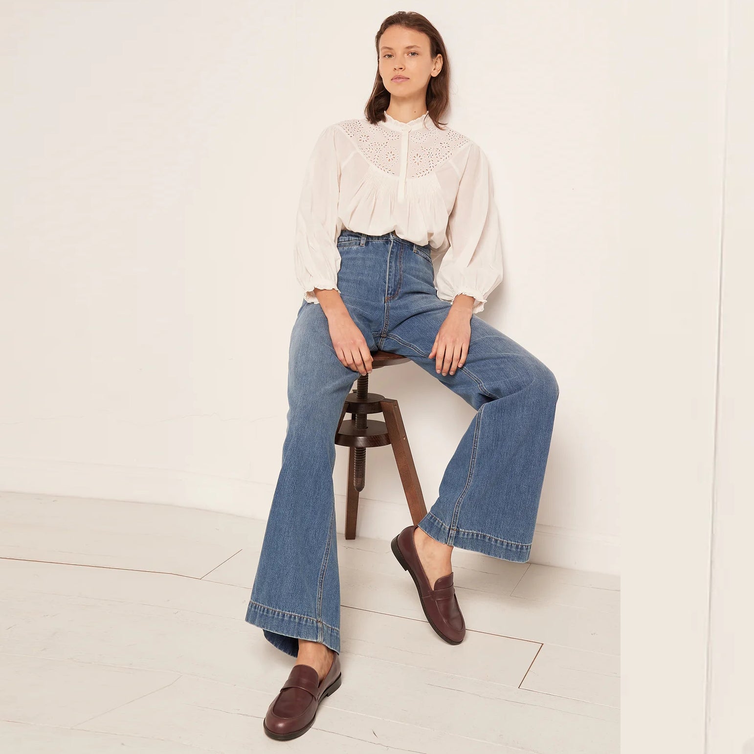 Girls White Embroidered Cotton Shirt