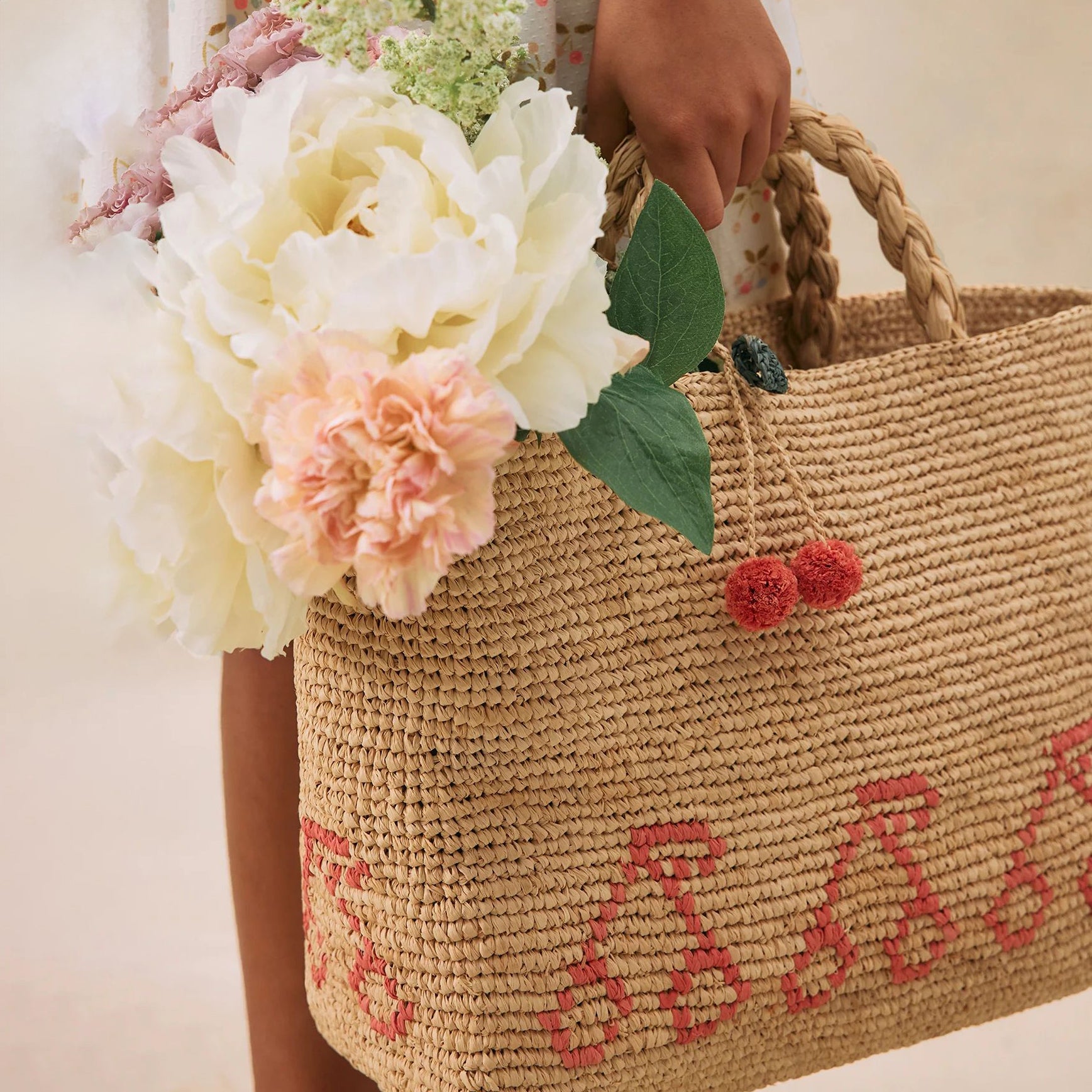 Girls Beige Raffia Handbag(41x11x25cm)