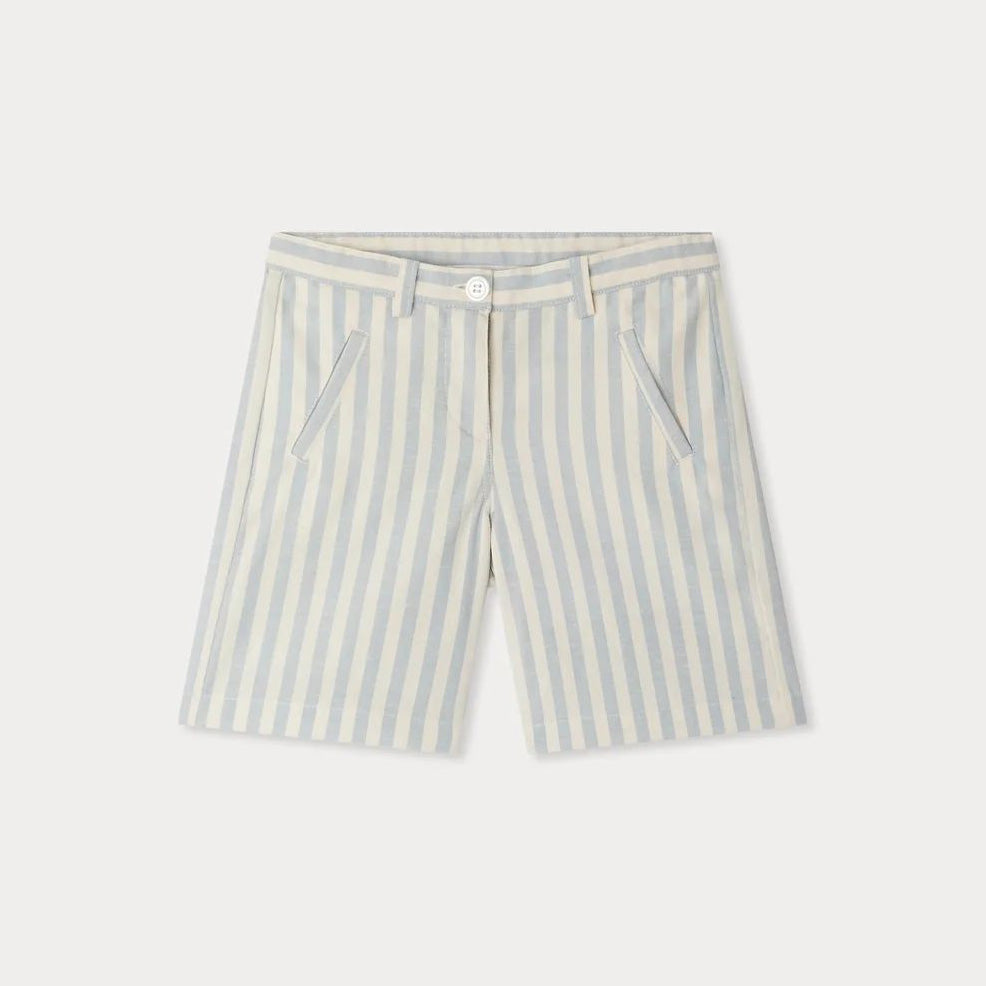 Girls Light Blue Stripes Cotton Shorts