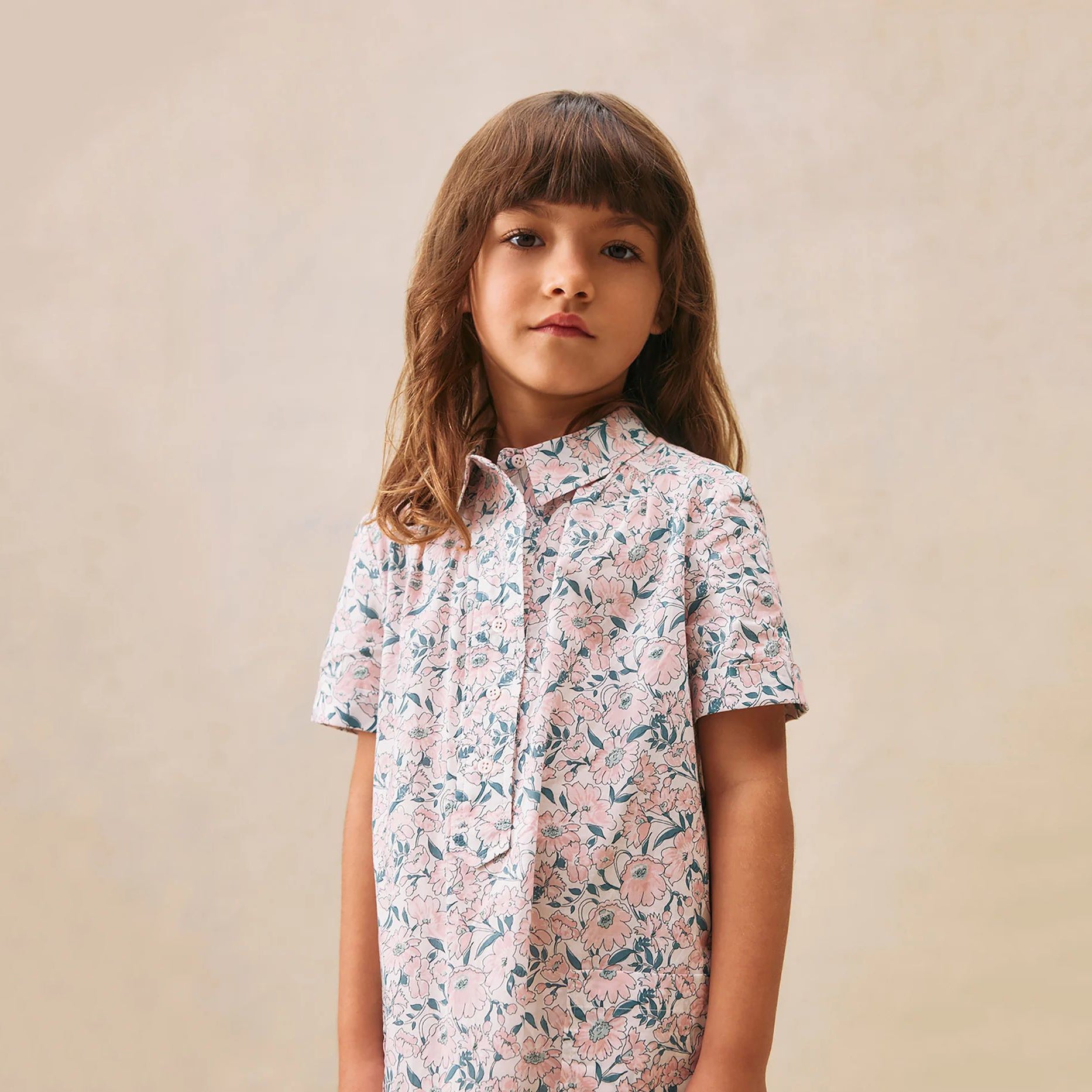 Girls Pale Pink Flower Cotton Dress