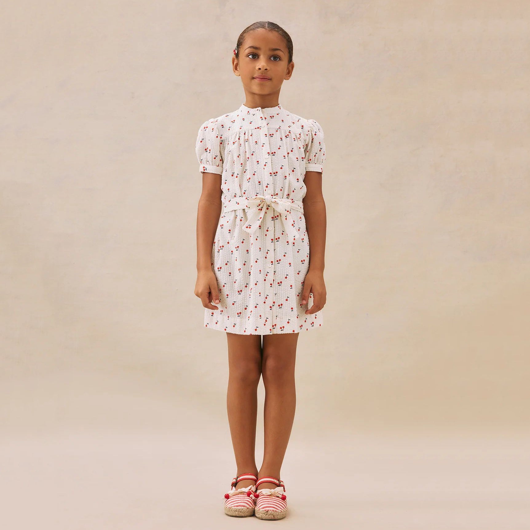 Girls White Cherry Cotton Dress