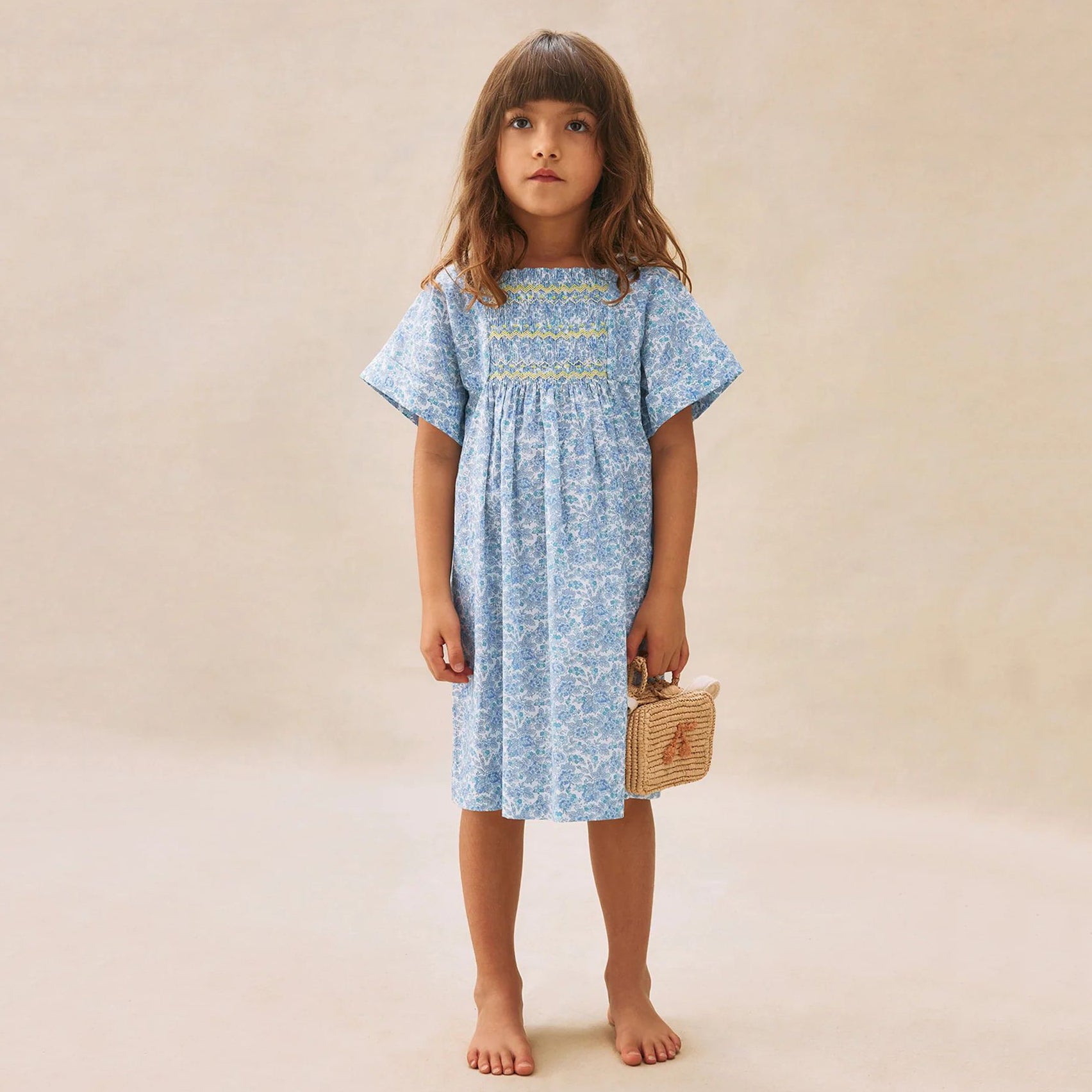 Girls Blue Floral Cotton Dress