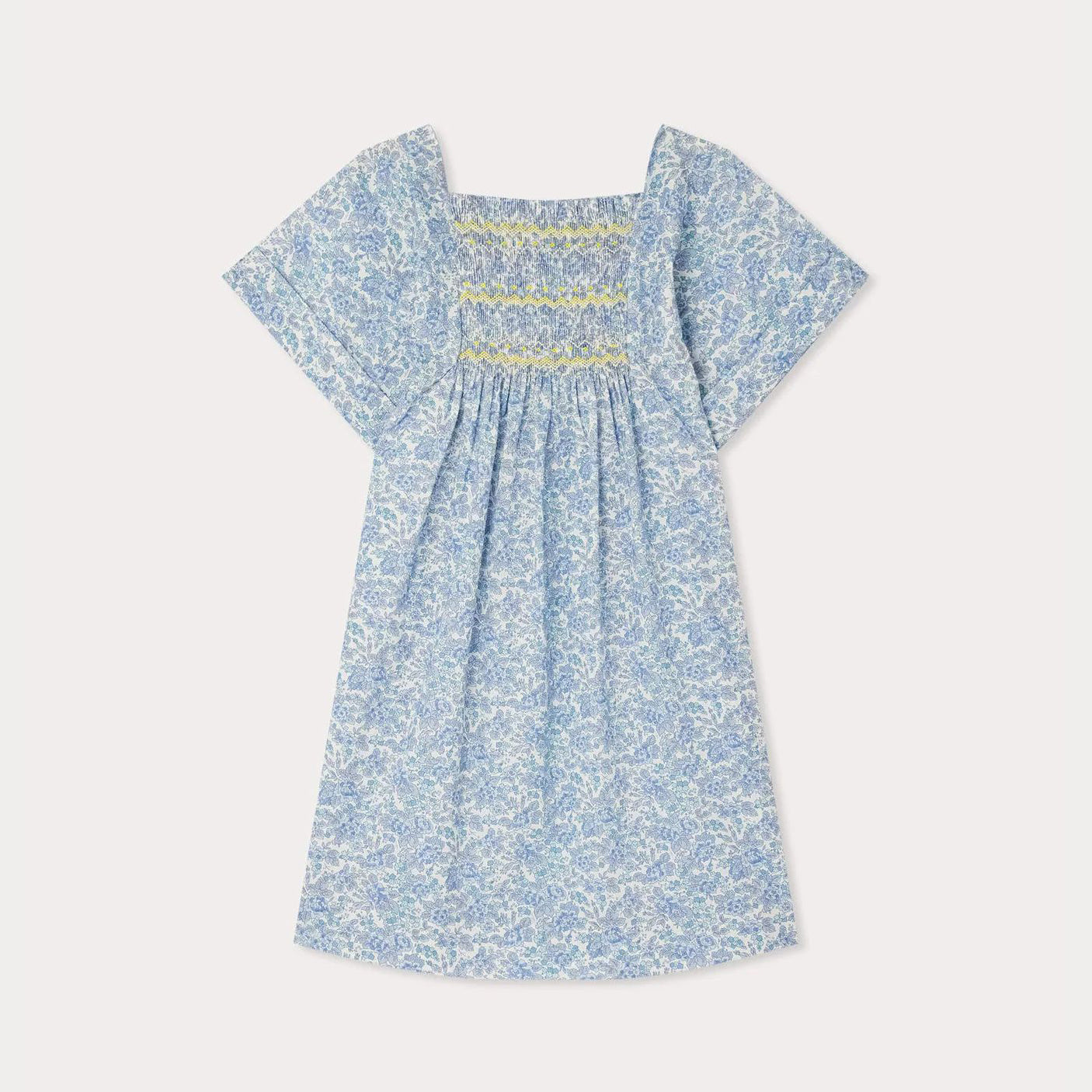 Girls Blue Floral Cotton Dress