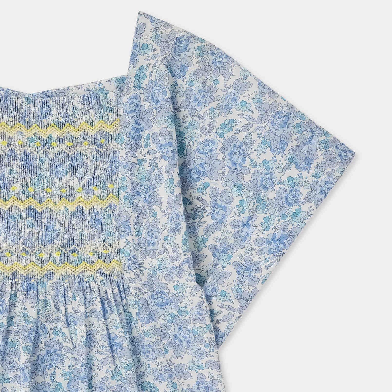 Girls Blue Floral Cotton Dress
