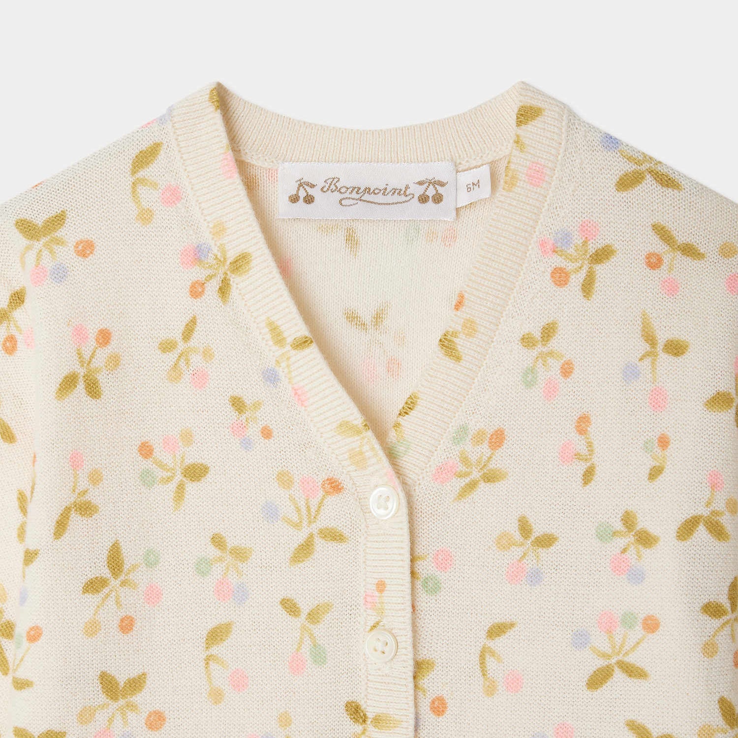 Baby Girls Ivory Cherry Printed Cotton Cardigan