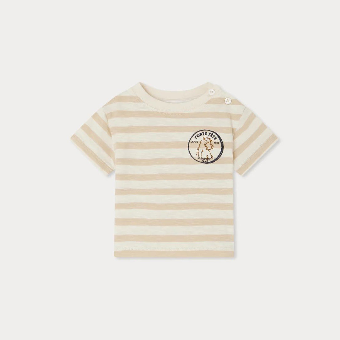 Baby Boys Beige Stripes Cotton T-Shirt
