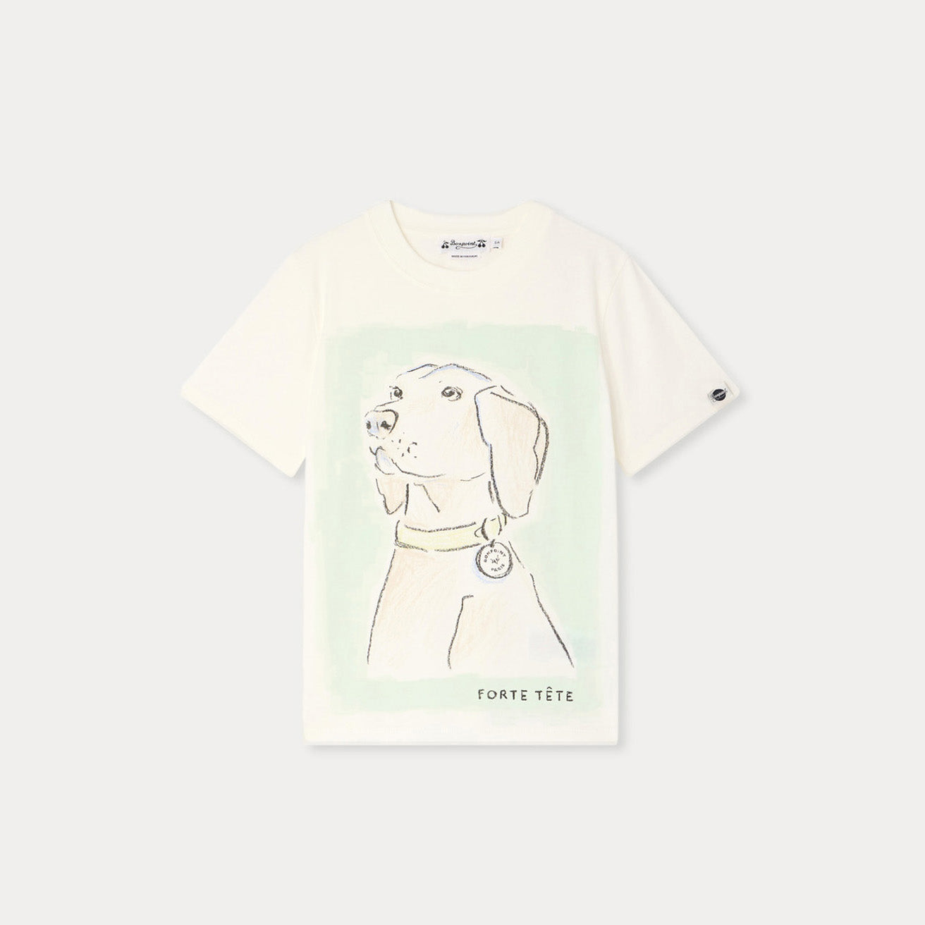 Boys White Puppy Printed Cotton T-Shirt