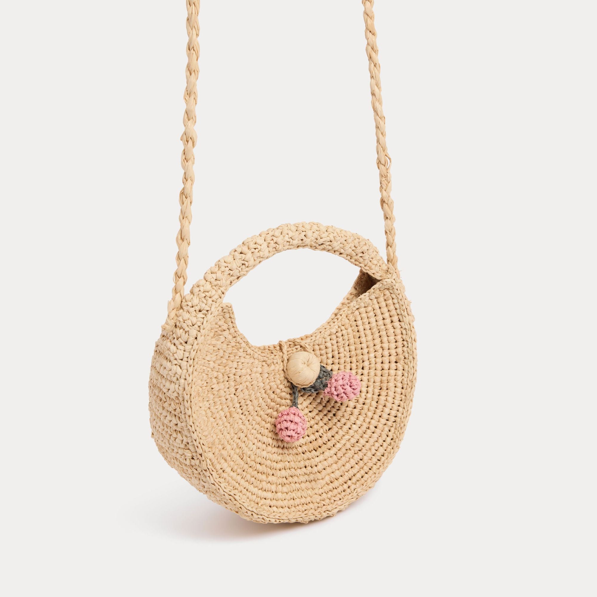Girls Beige Raffia Shoulder Bag(19 x 19.5 x 10 cm)