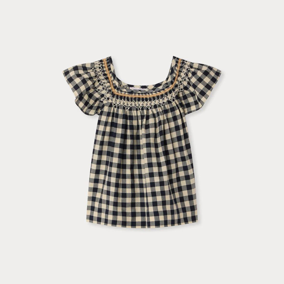 Girls Dark Grey Check Ruffled Cotton Blouse