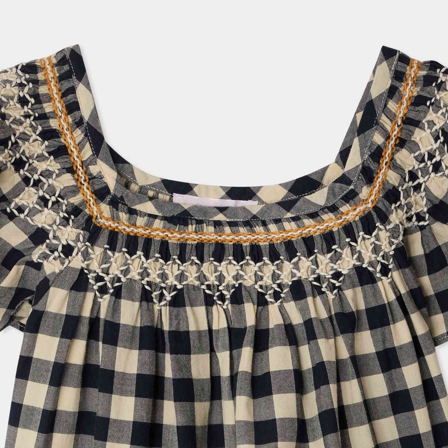 Girls Dark Grey Check Ruffled Cotton Blouse