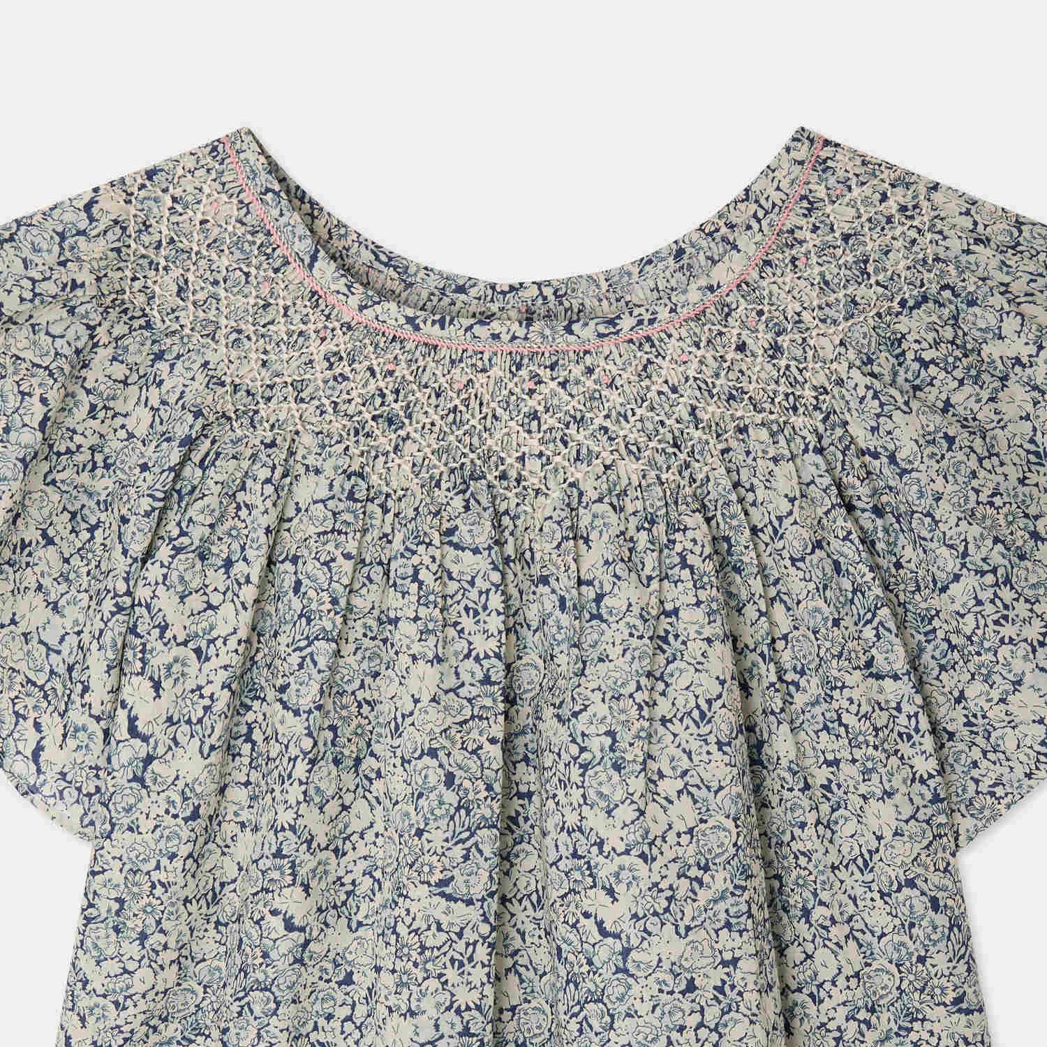 Girls Blue Floral Cotton Blouse