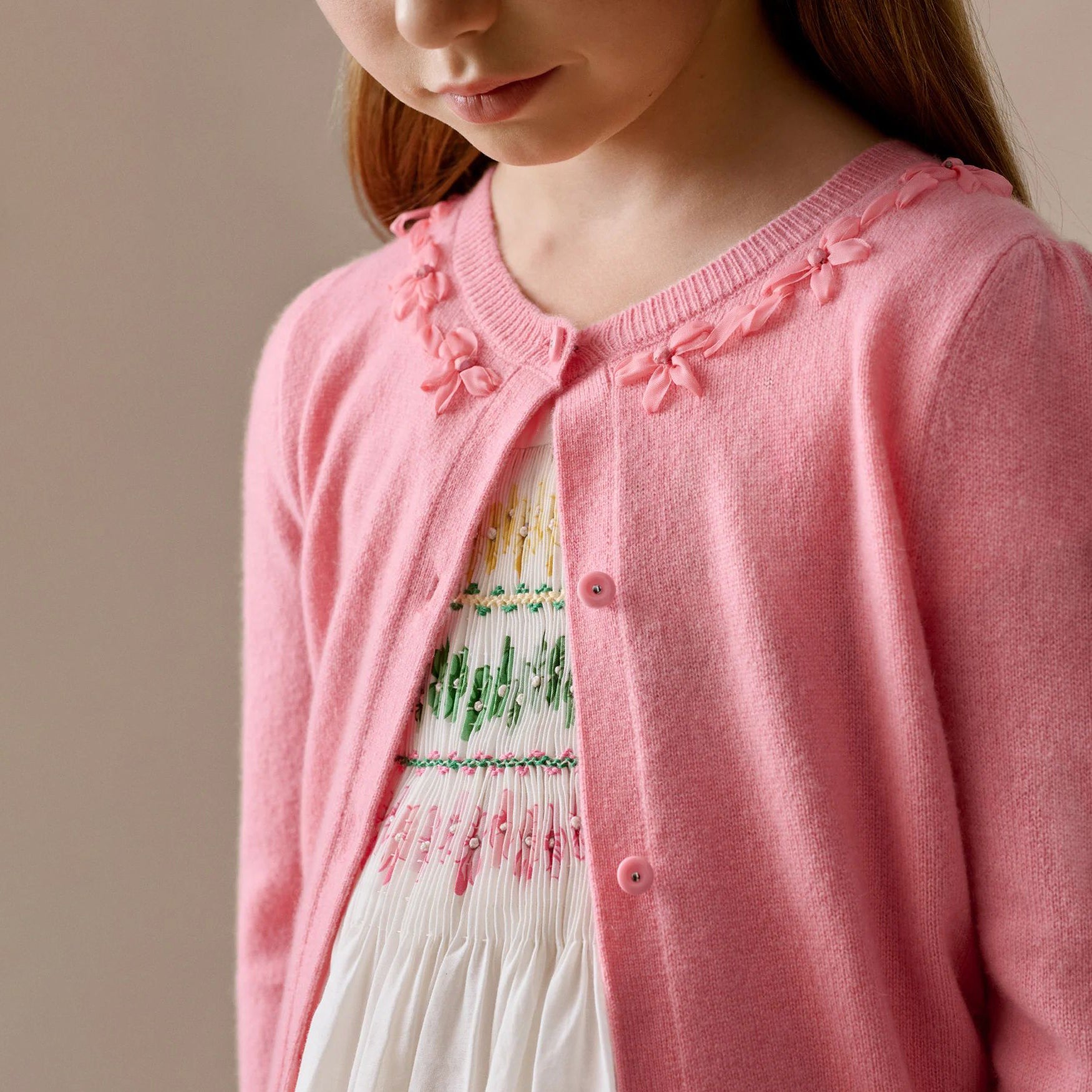 Girls Pink Cashmere Knit Cardigan