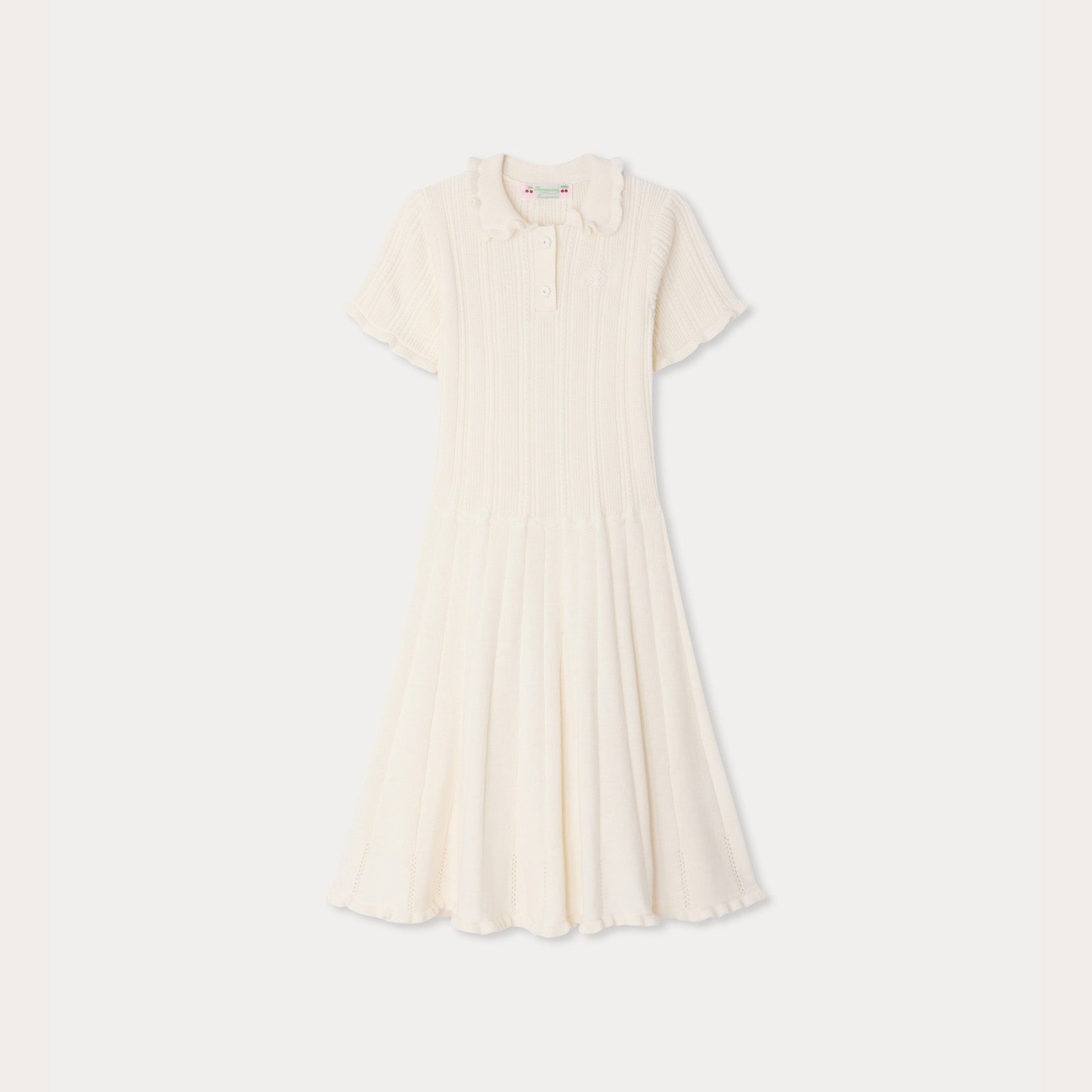 Girls White Knit Cotton Dress