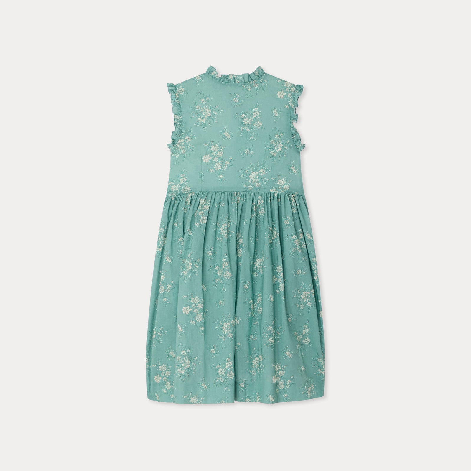 Girls Green Floral Cotton Dress