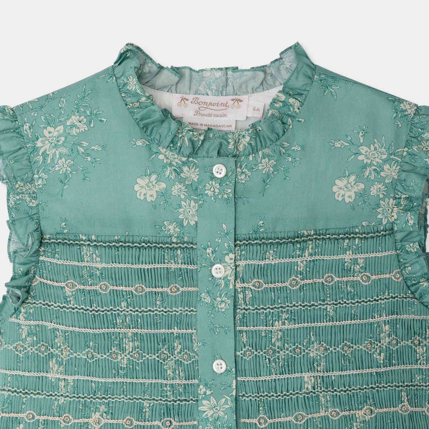 Girls Green Floral Cotton Dress