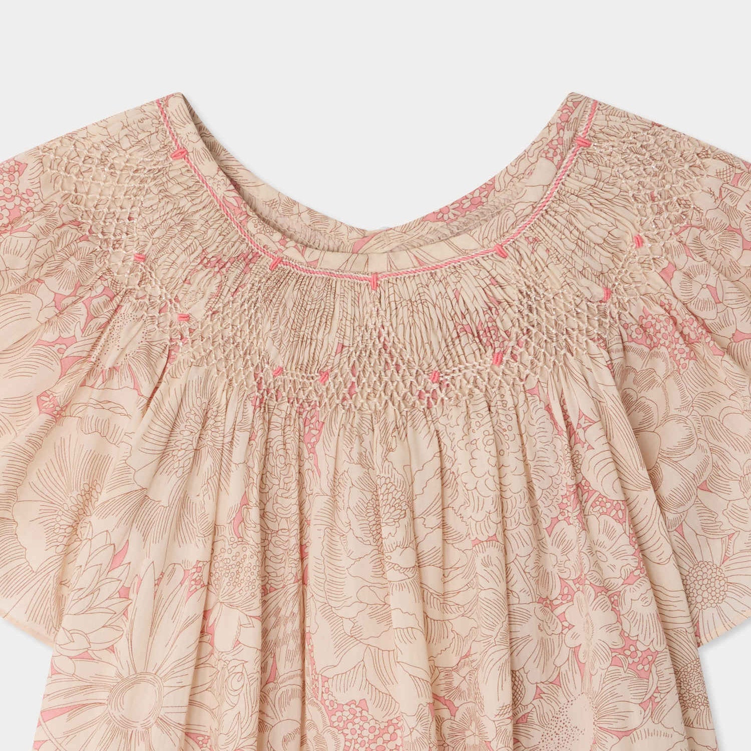 Girls Rose Pink Flower Cotton Dress
