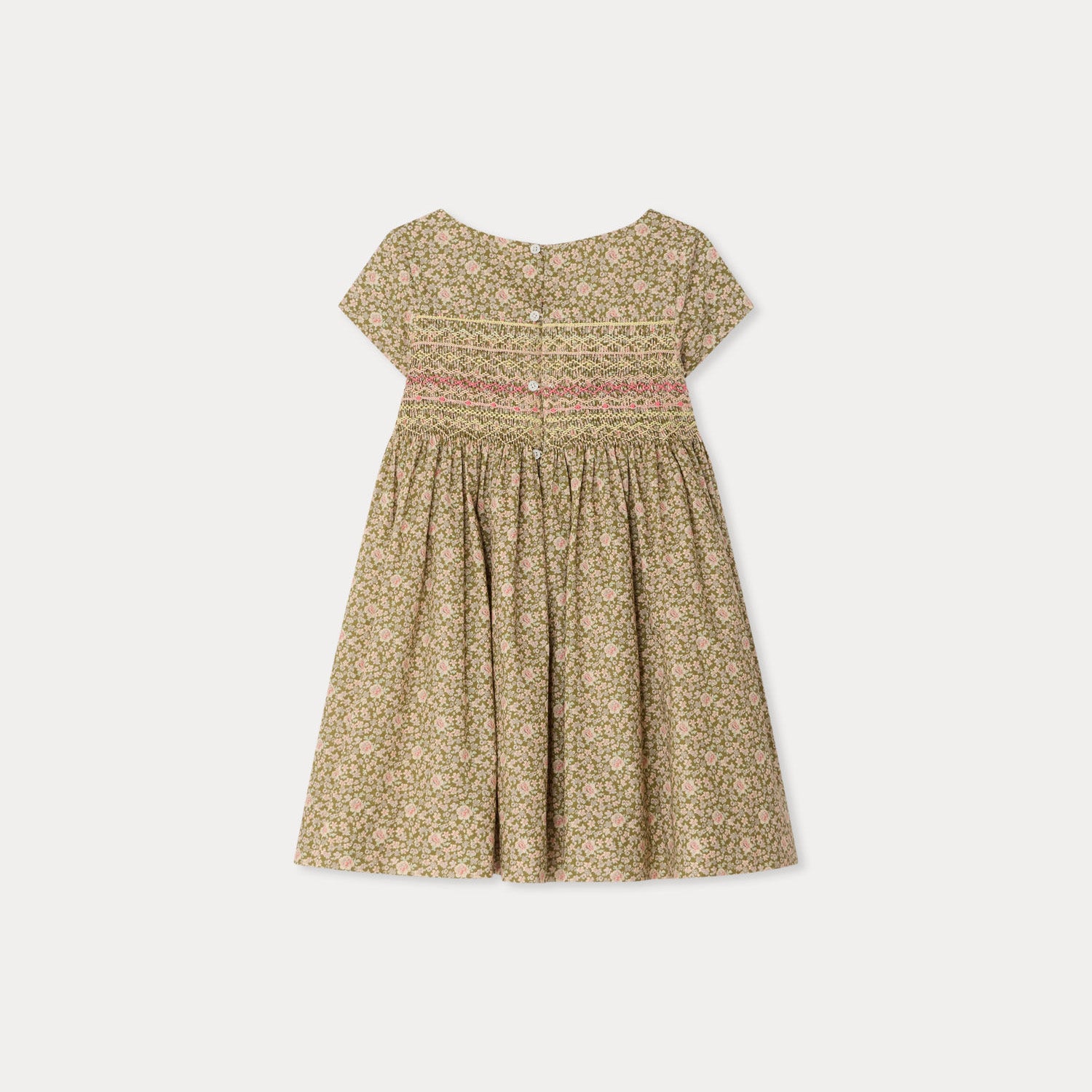 Girls Khaki Green Floral Cotton Dress