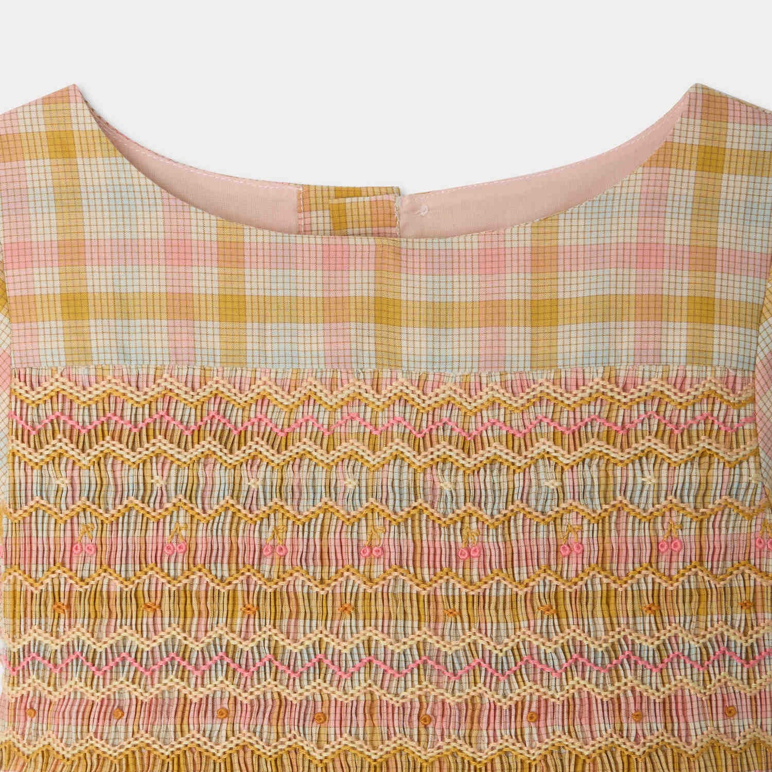 Girls Pink & Yellow Check Cotton Dress