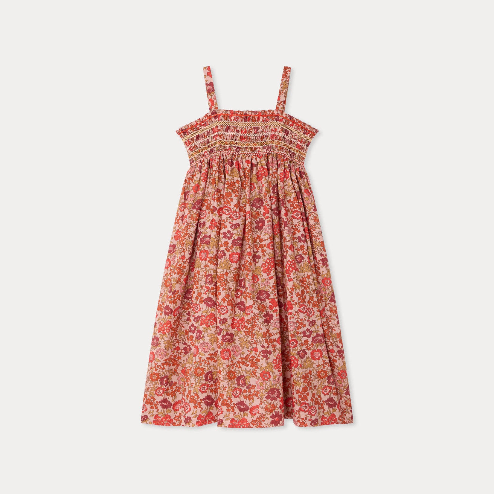 Girls Pink Flower Cotton Strap Dress