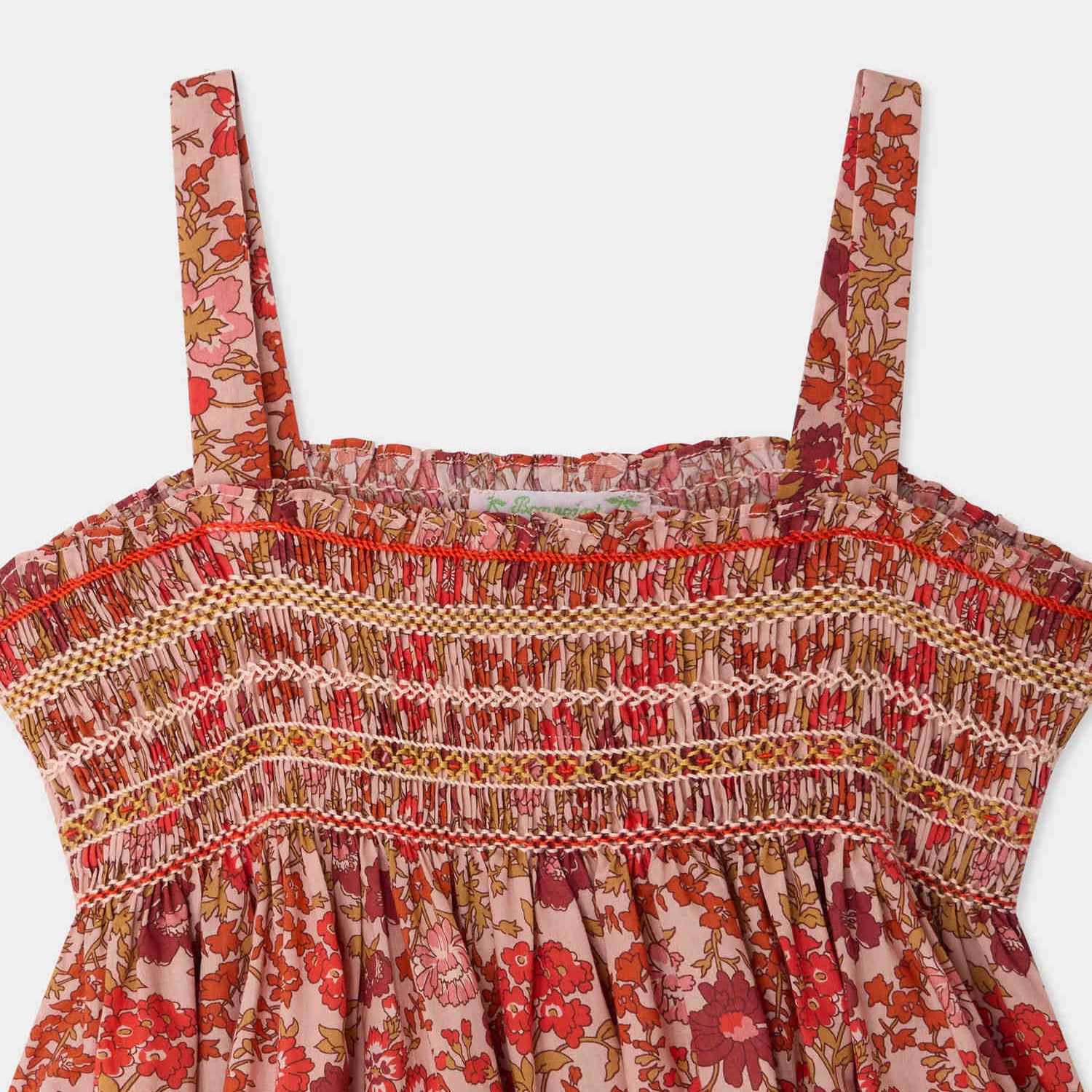 Girls Pink Flower Cotton Strap Dress