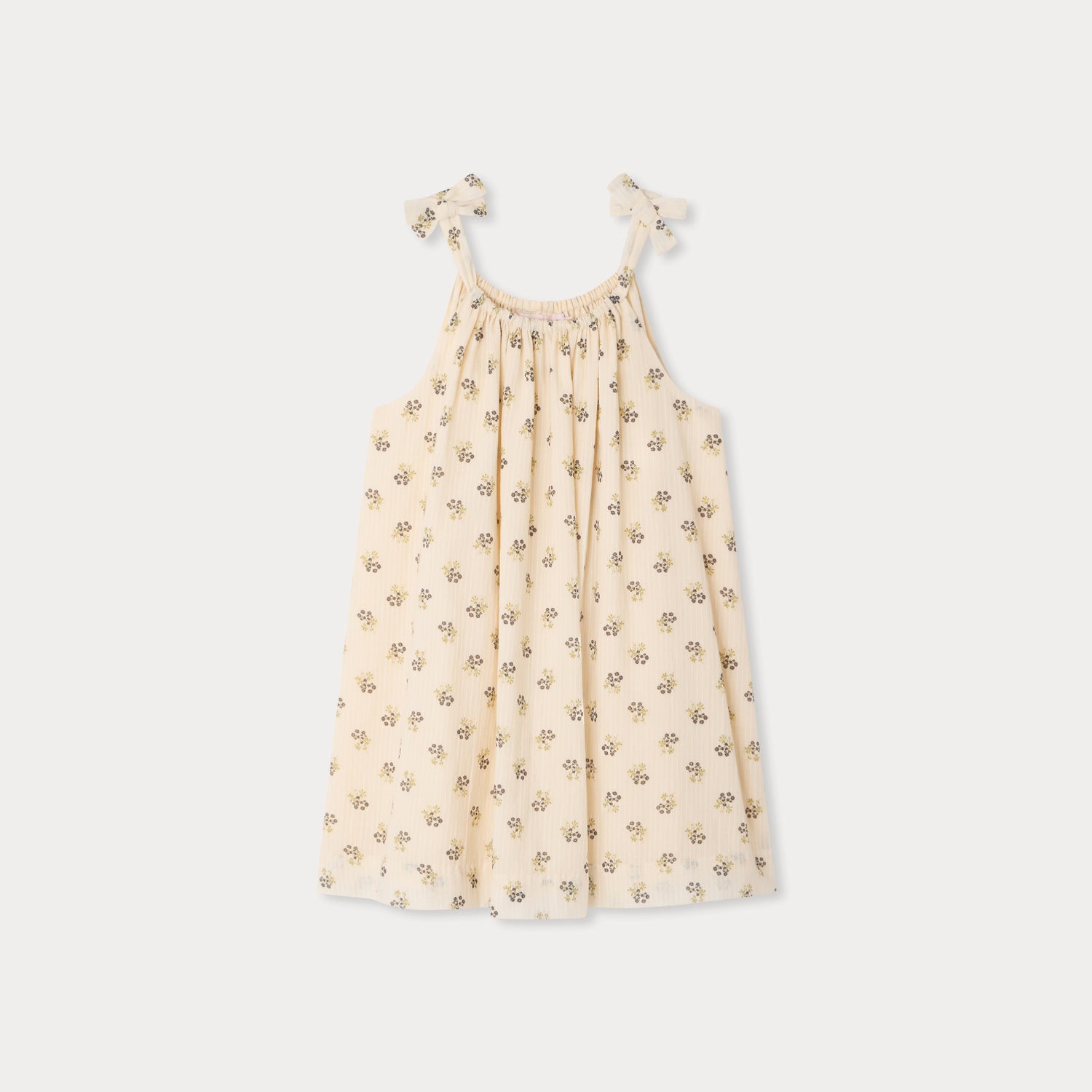 Girls Beige Flower Cotton Dress