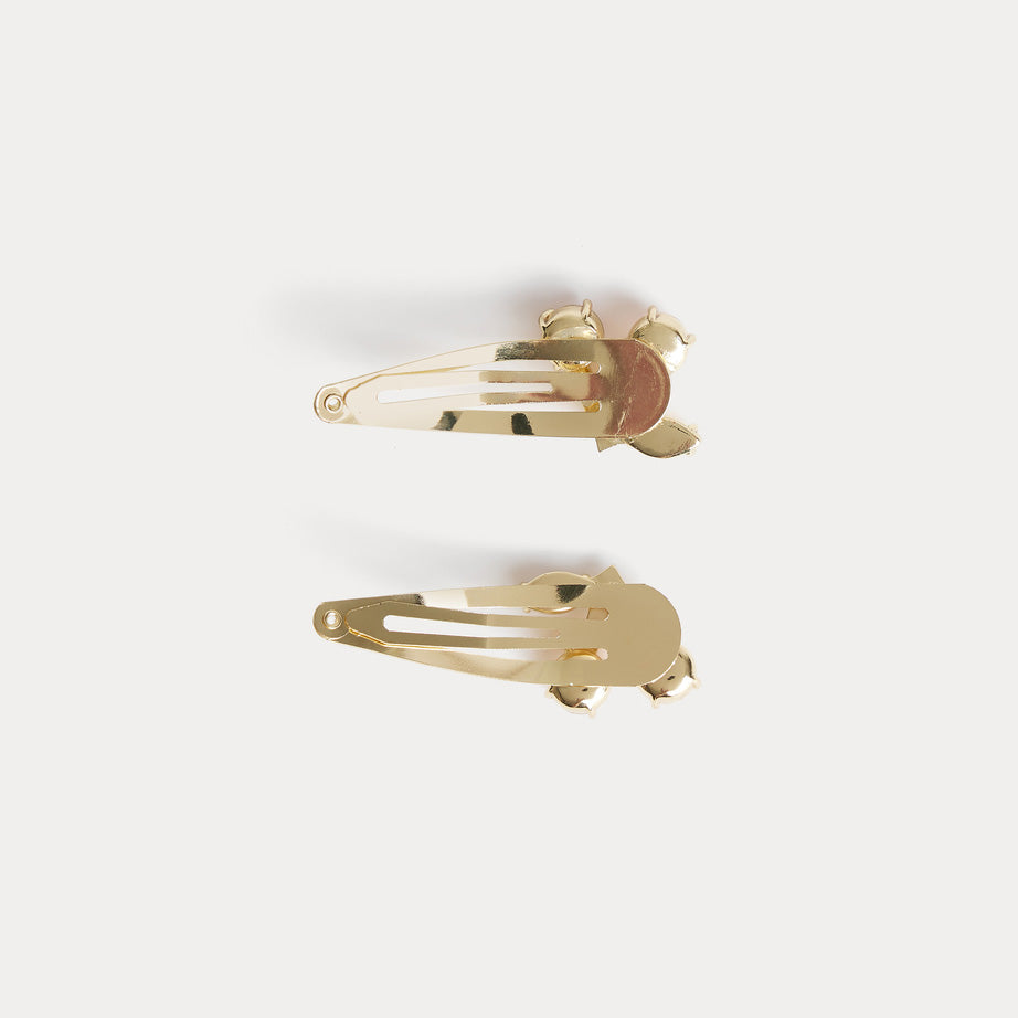 Girls Gold Rhinestones Cherry Hair Clips